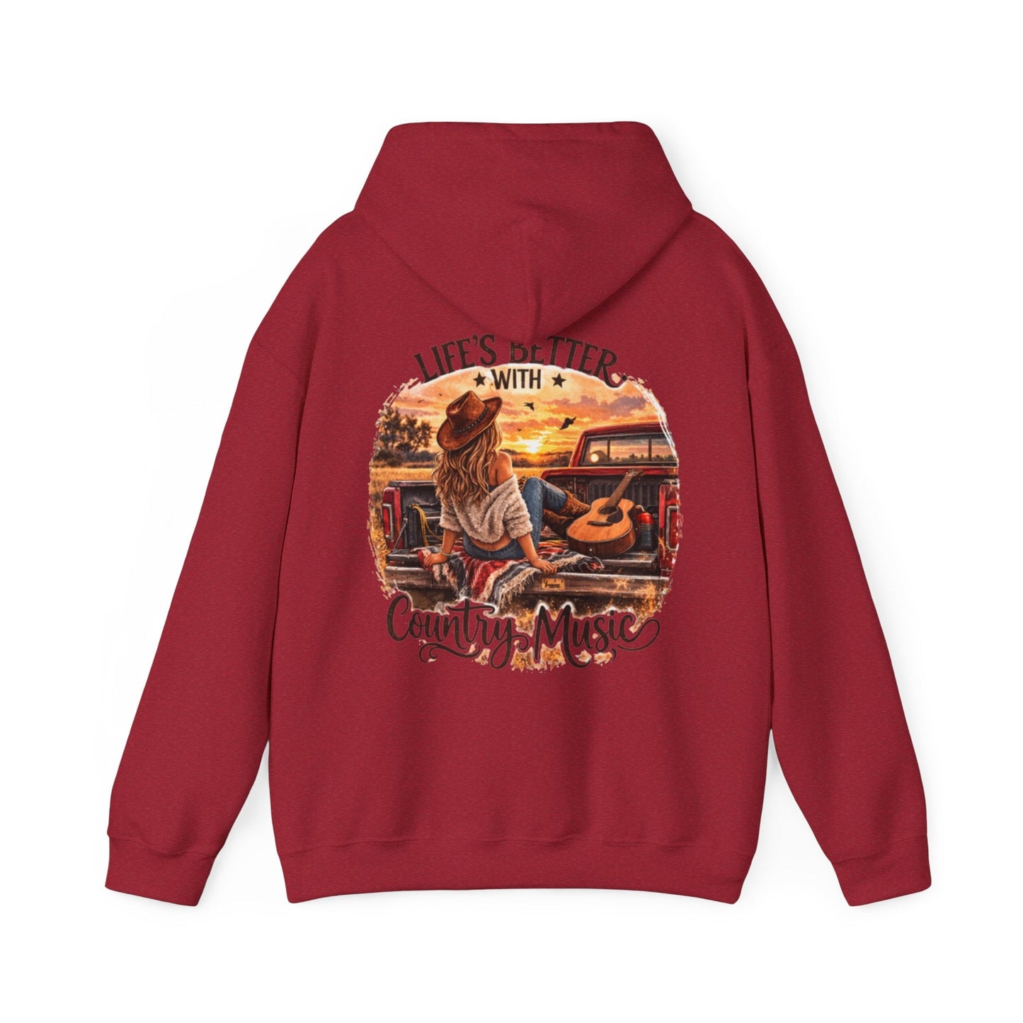 Country Music Hoodie Life’s Better with Country Music Sunset Graphic - SJM Print Store