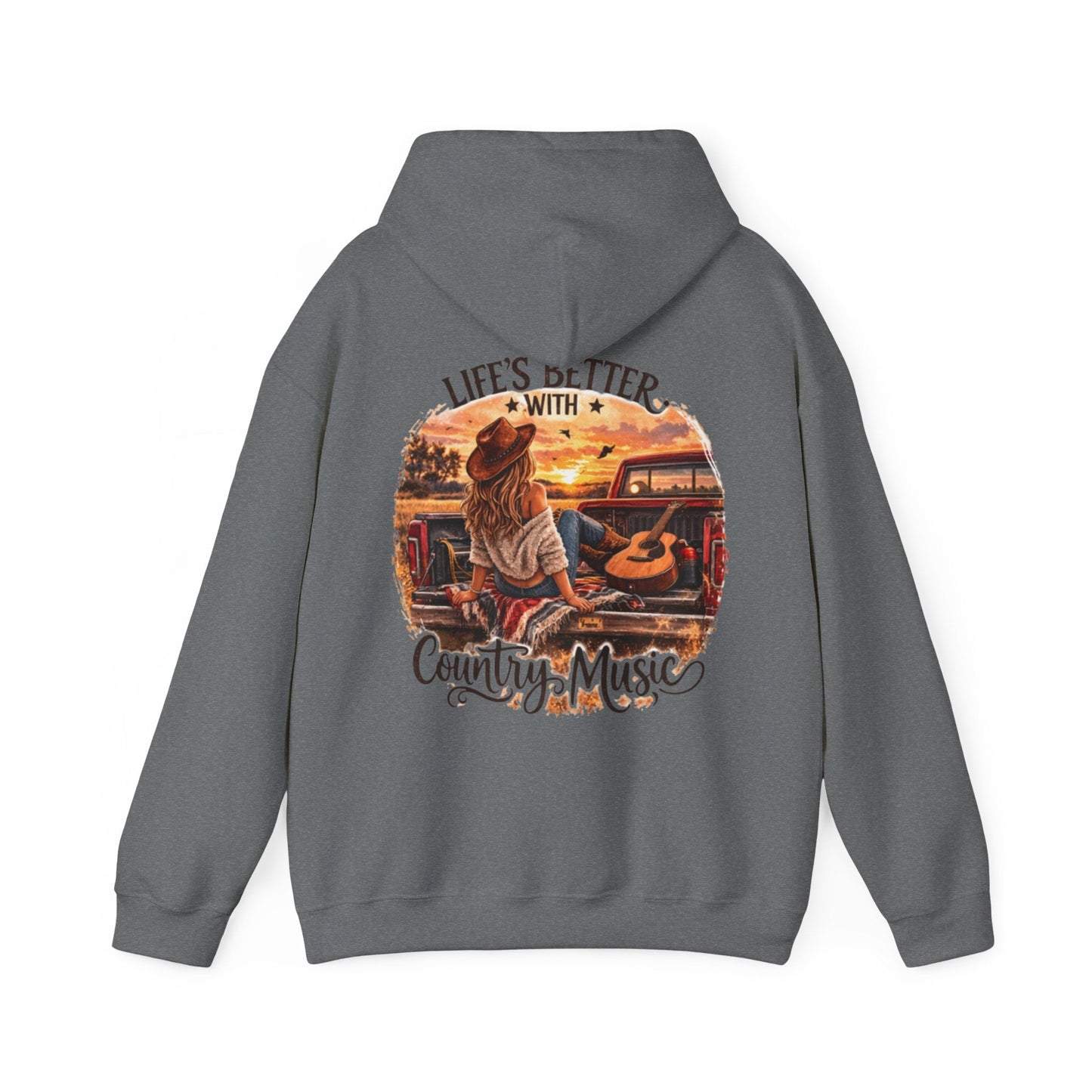 Country Music Hoodie Life’s Better with Country Music Sunset Graphic - SJM Print Store
