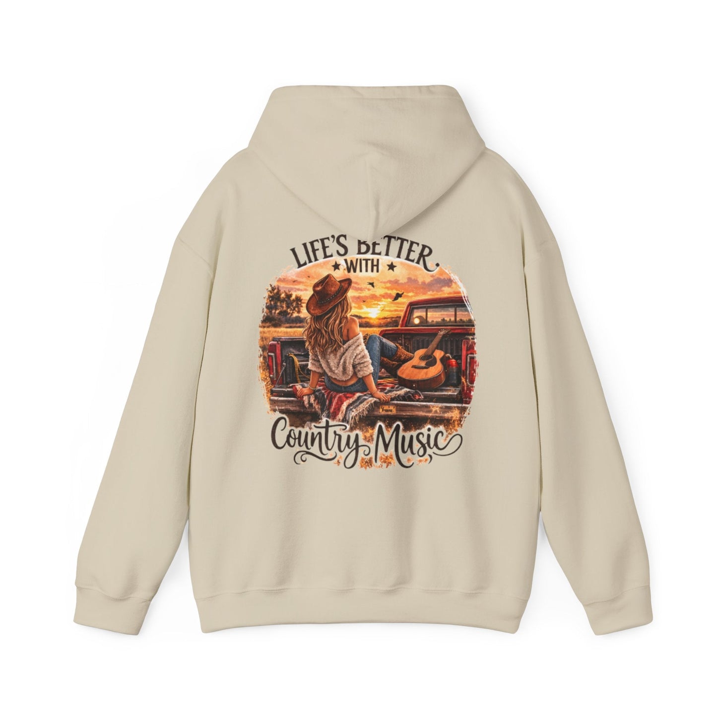 Country Music Hoodie Life’s Better with Country Music Sunset Graphic - SJM Print Store