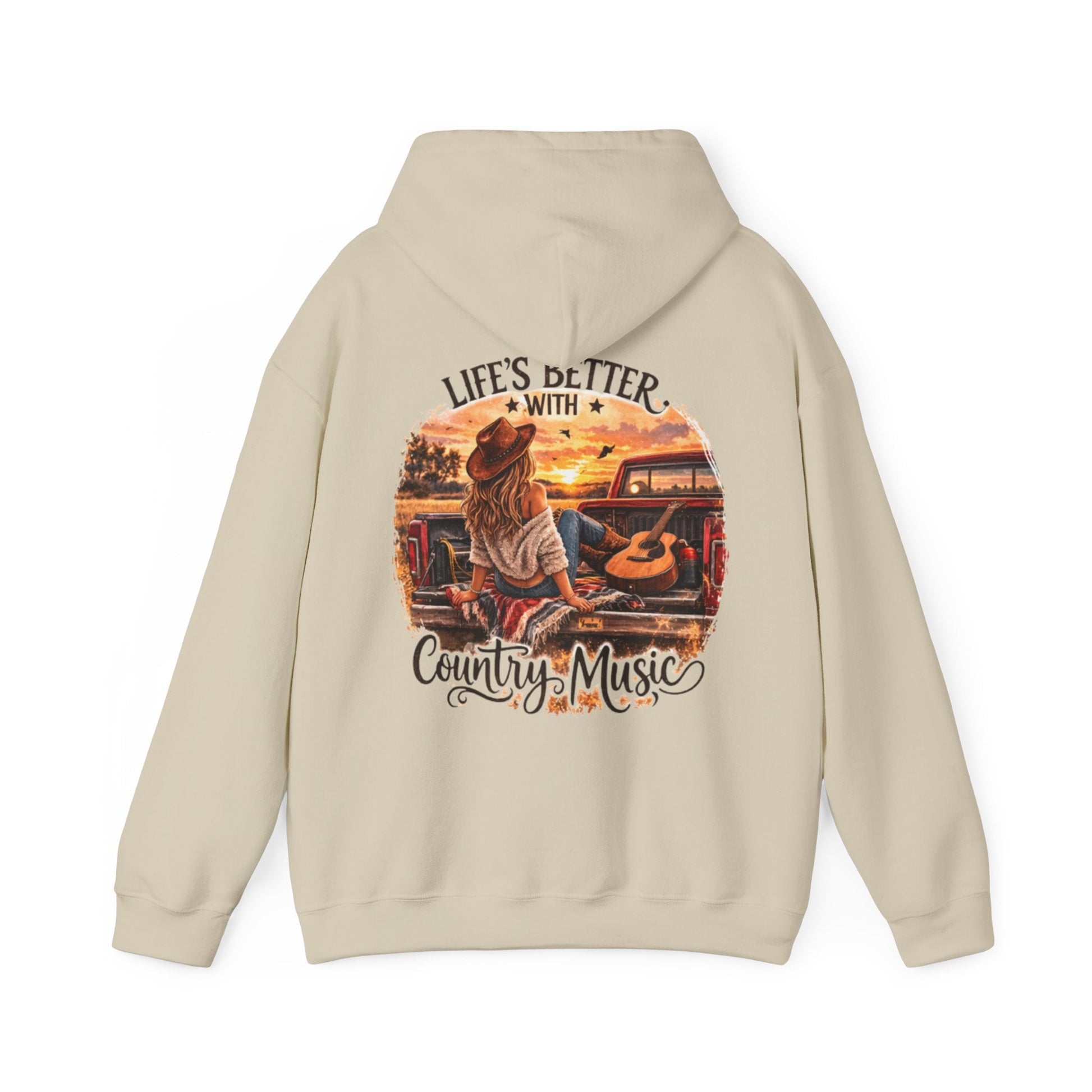 Country Music Hoodie Life’s Better with Country Music Sunset Graphic - SJM Print Store