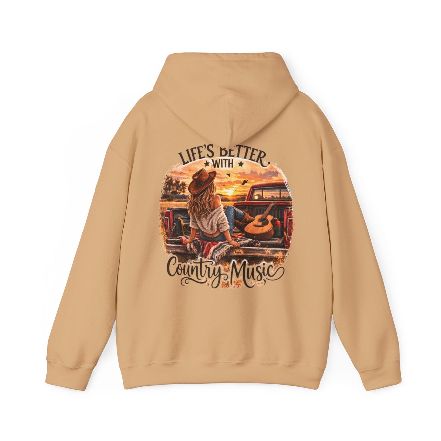 Country Music Hoodie Life’s Better with Country Music Sunset Graphic - SJM Print Store