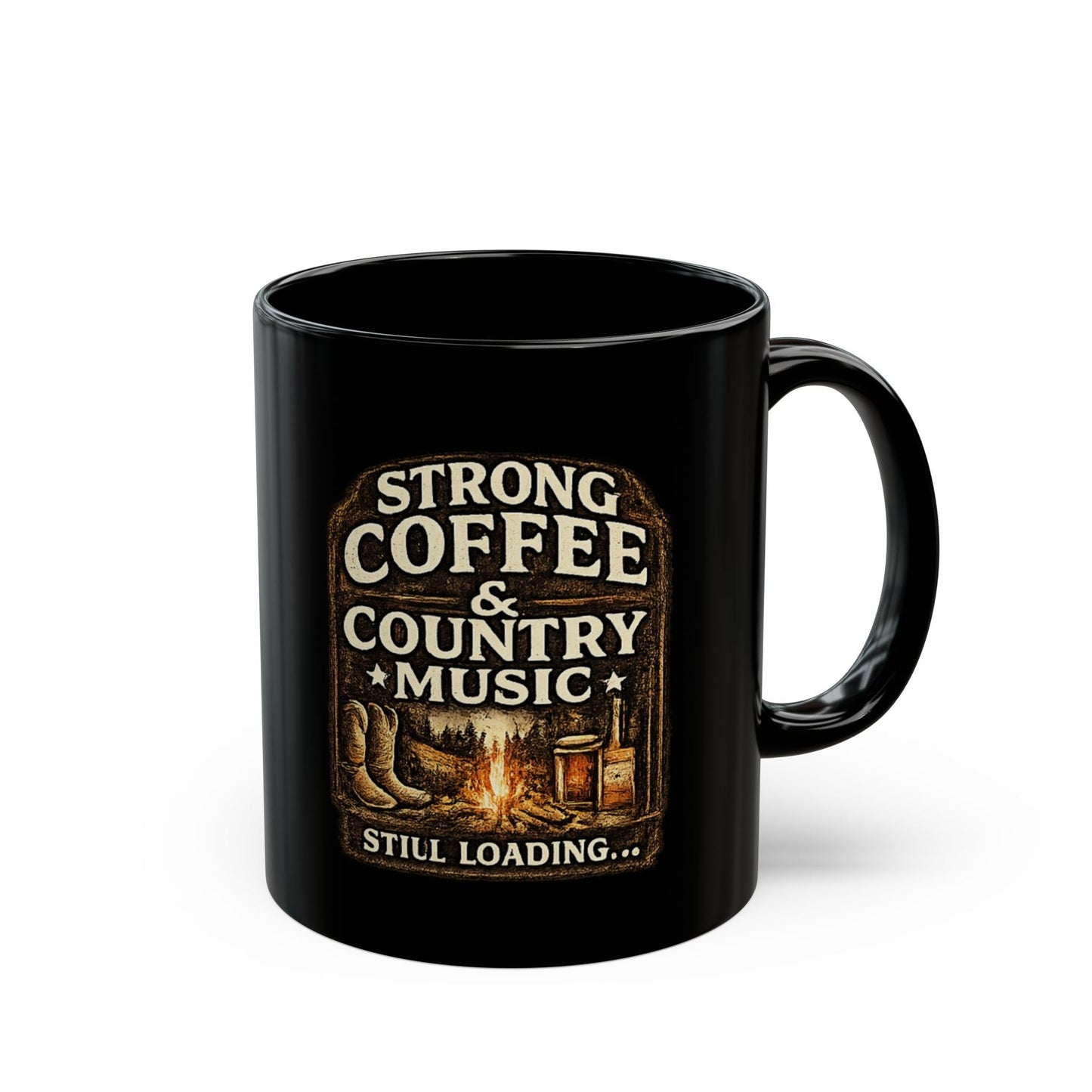 Country Music & Strong Coffee Black Mug - SJM Print Store
