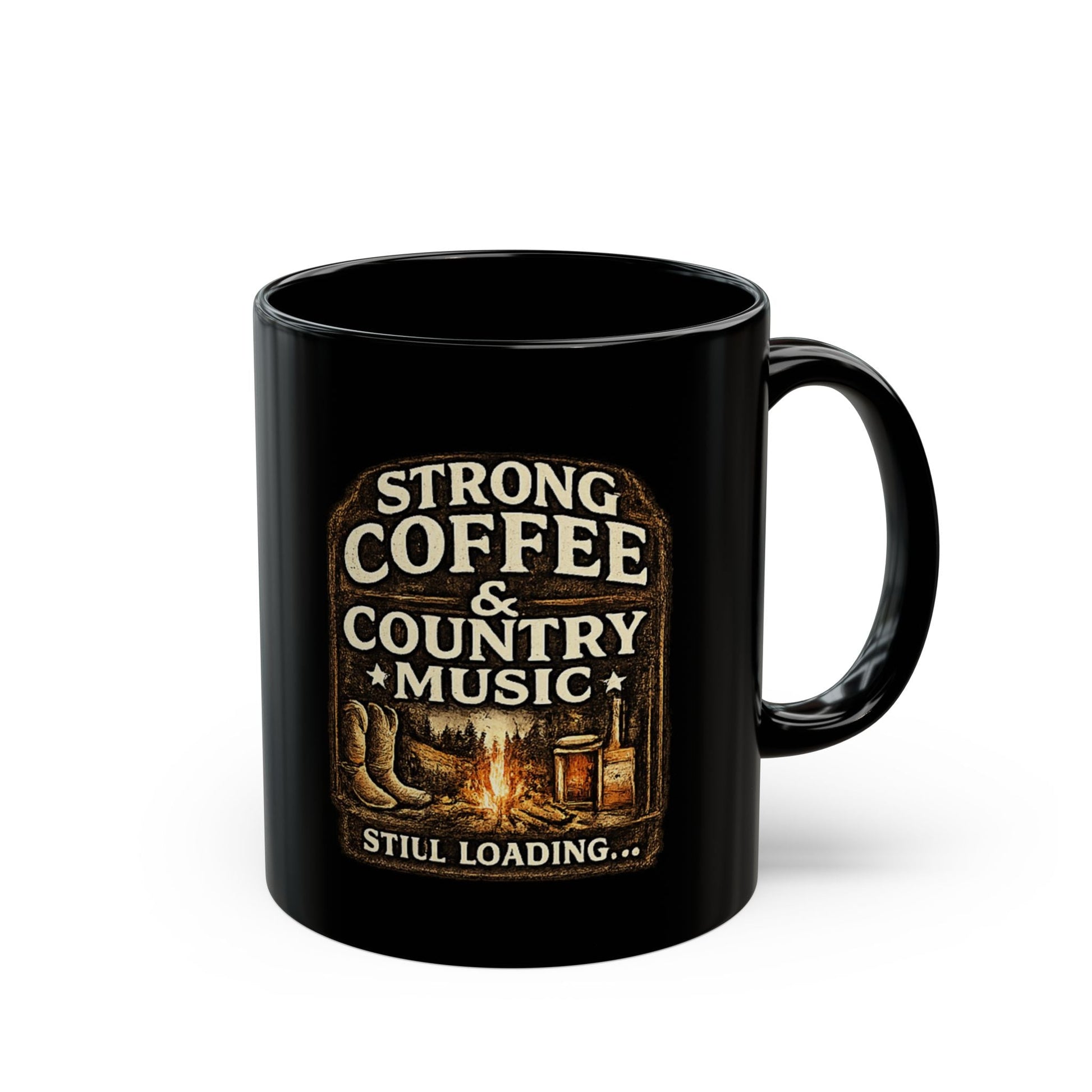 Country Music & Strong Coffee Black Mug - SJM Print Store