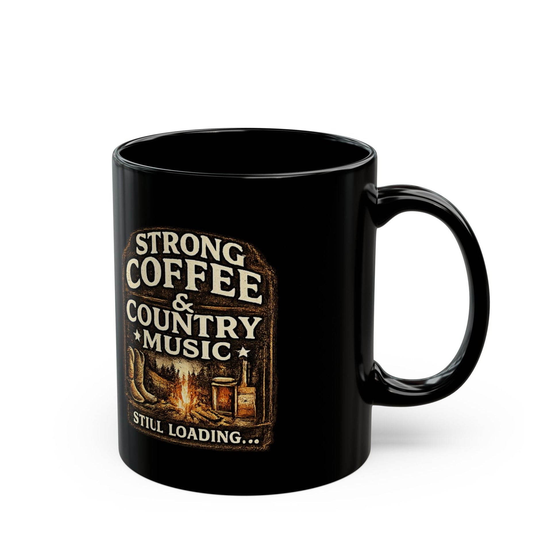 Country Music & Strong Coffee Black Mug - SJM Print Store