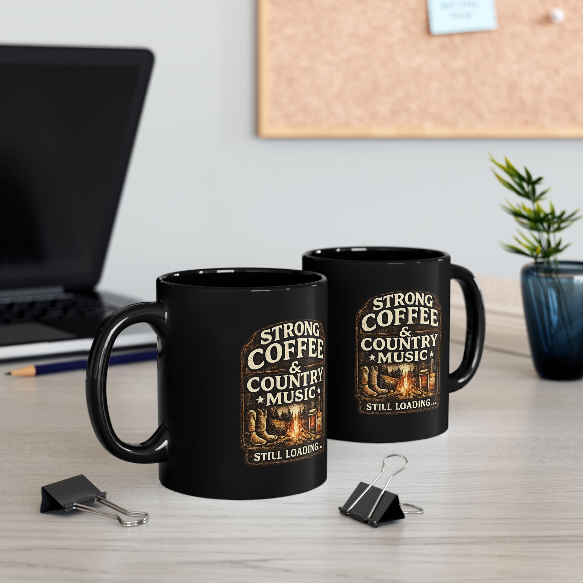 Country Music & Strong Coffee Black Mug - SJM Print Store