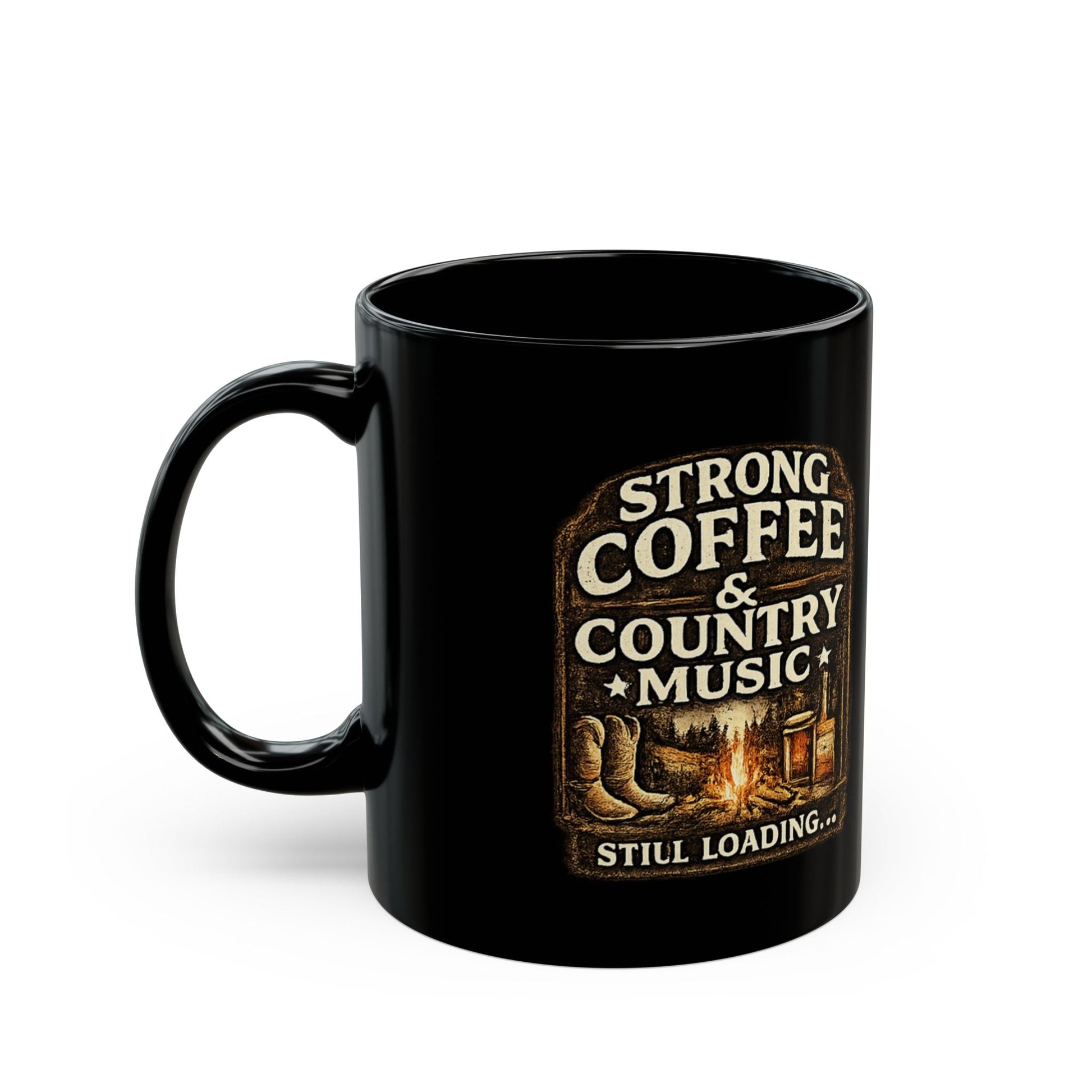 Country Music & Strong Coffee Black Mug - SJM Print Store