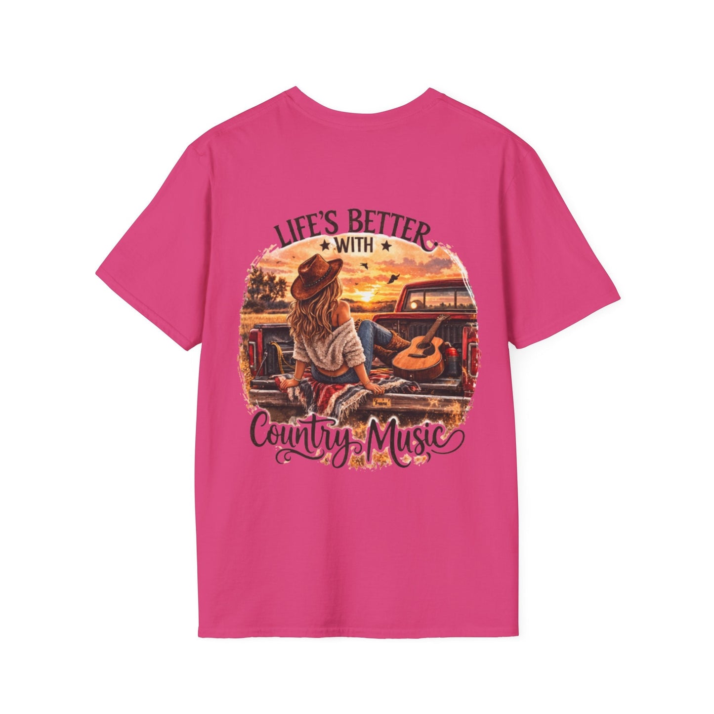 Country Music T-Shirt Life's Better With Country Music Sunset Guitar Tee - SJM Print Store