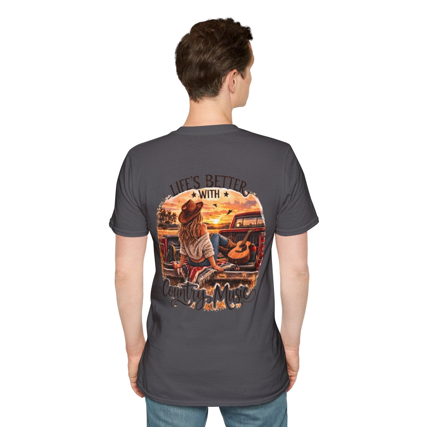Country Music T-Shirt Life's Better With Country Music Sunset Guitar Tee - SJM Print Store