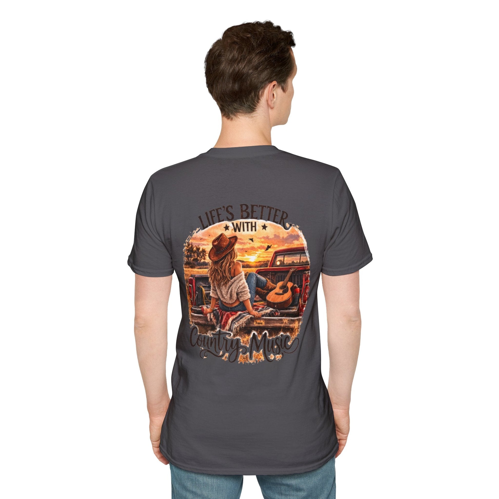 Country Music T-Shirt Life's Better With Country Music Sunset Guitar Tee - SJM Print Store
