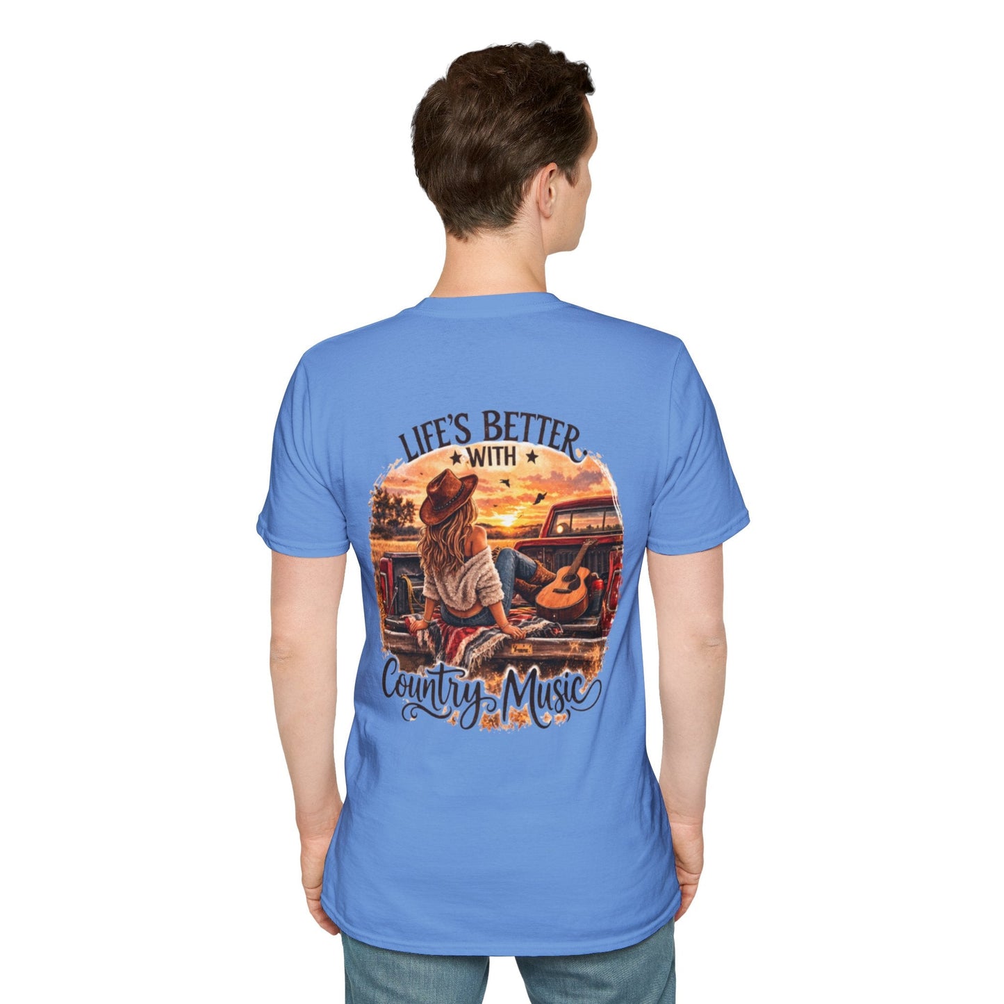 Country Music T-Shirt Life's Better With Country Music Sunset Guitar Tee - SJM Print Store