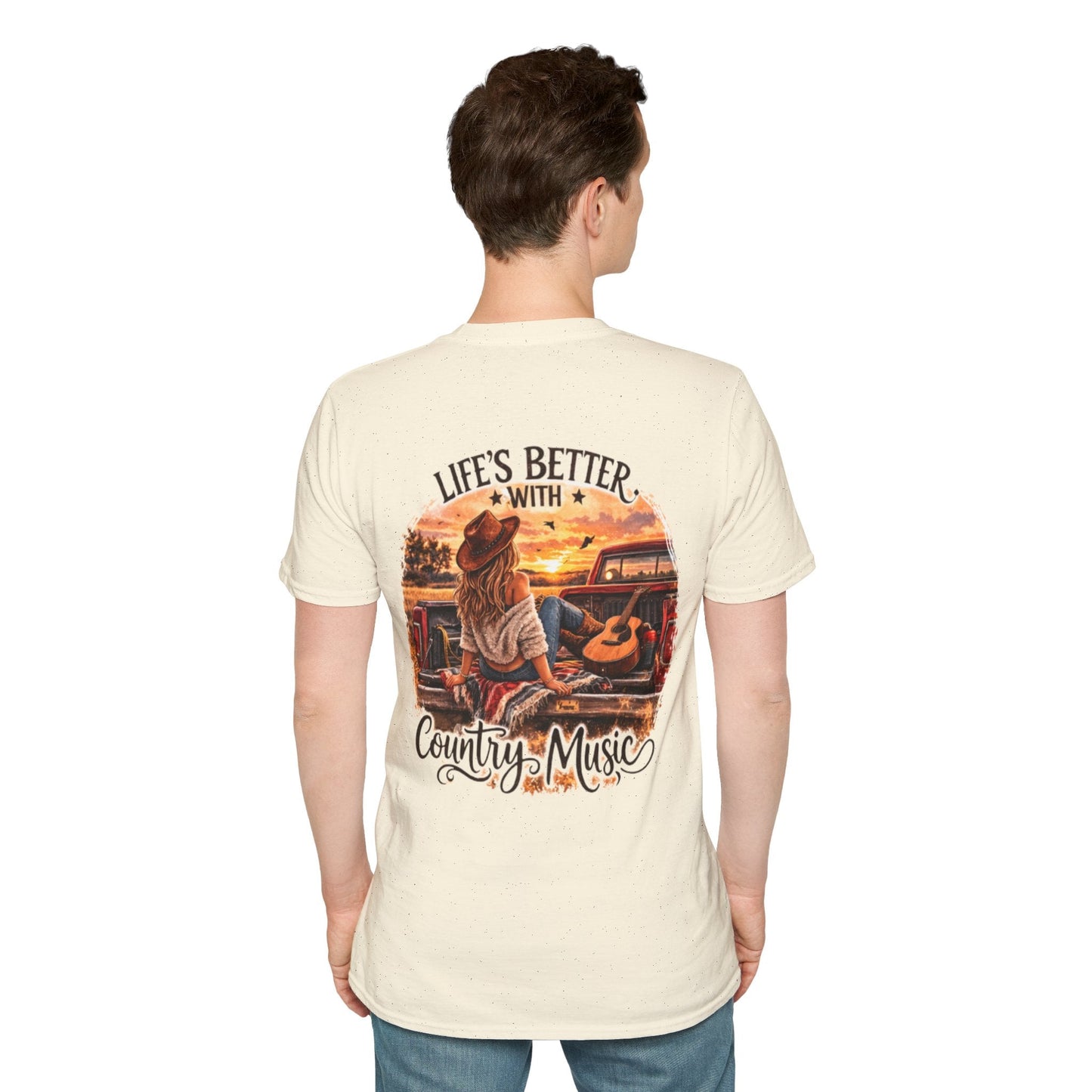 Country Music T-Shirt Life's Better With Country Music Sunset Guitar Tee - SJM Print Store