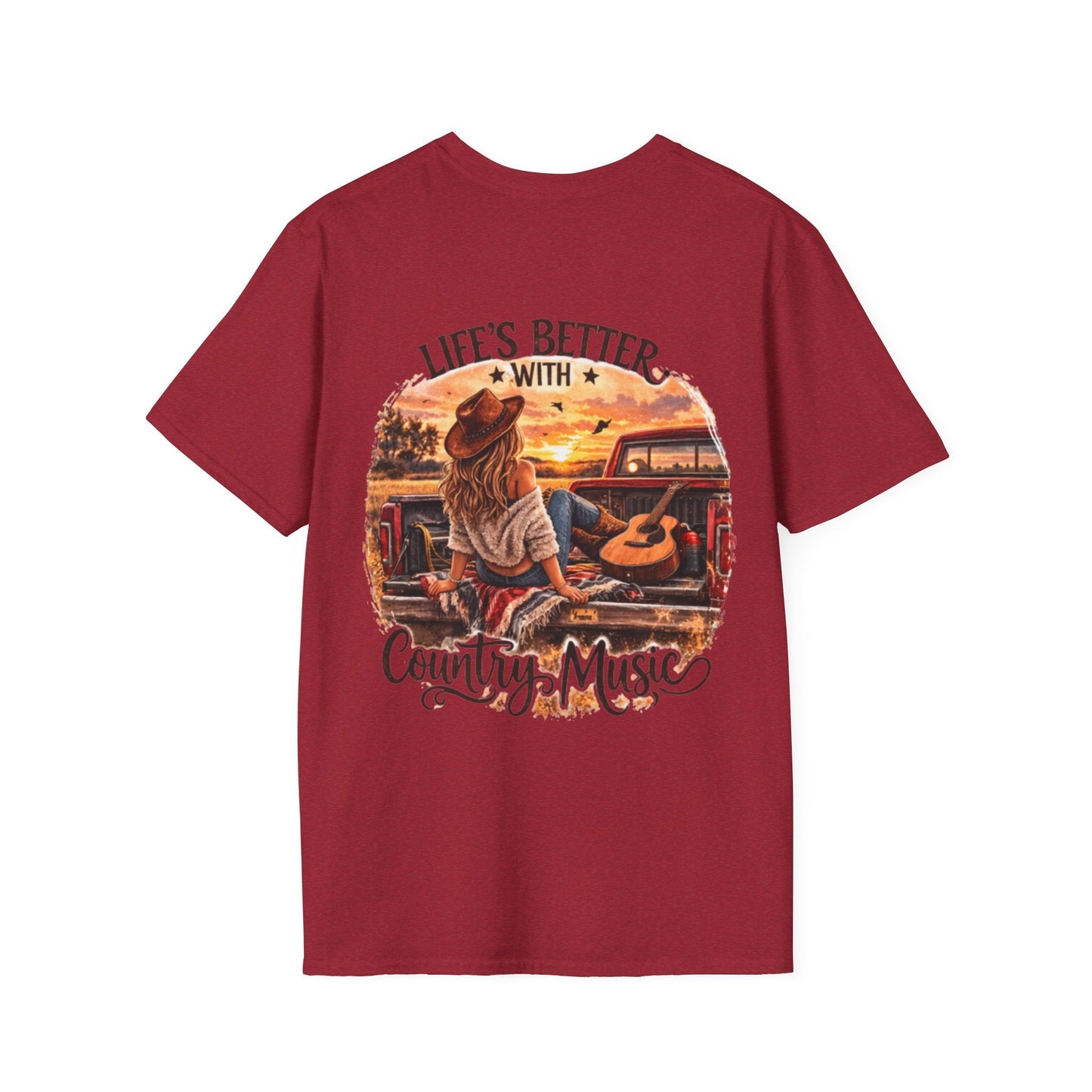 Country Music T-Shirt Life's Better With Country Music Sunset Guitar Tee - SJM Print Store