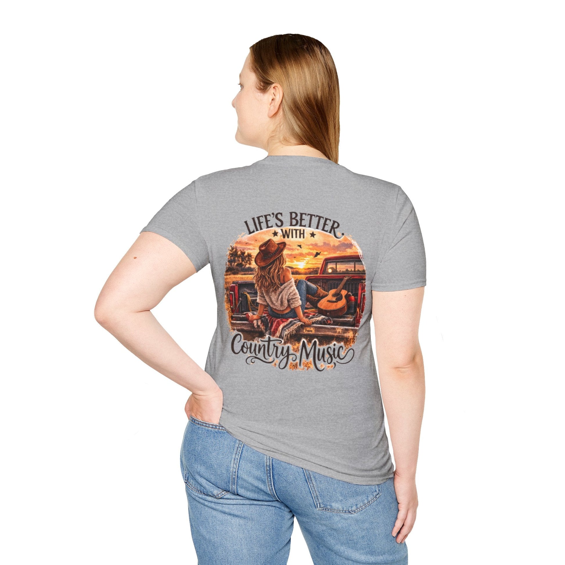 Country Music T-Shirt Life's Better With Country Music Sunset Guitar Tee - SJM Print Store