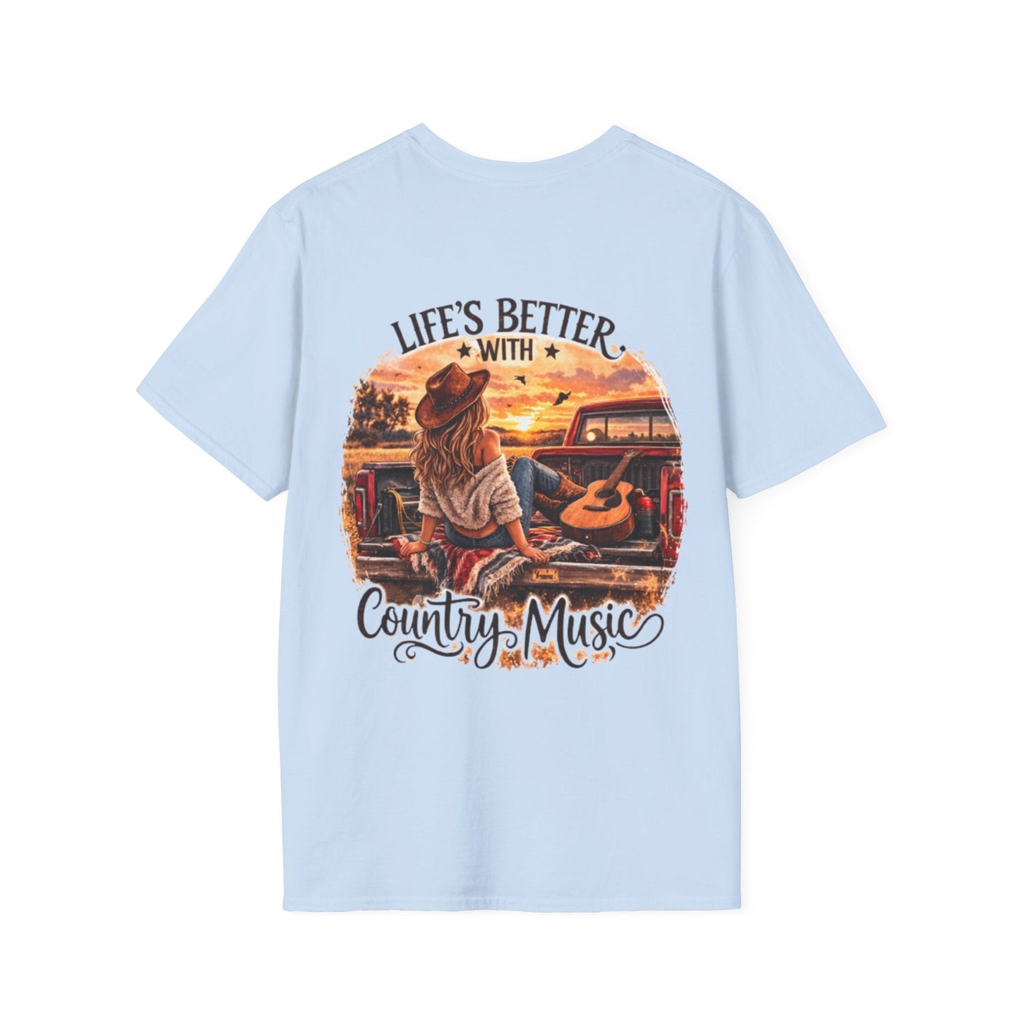 Country Music T-Shirt Life's Better With Country Music Sunset Guitar Tee - SJM Print Store