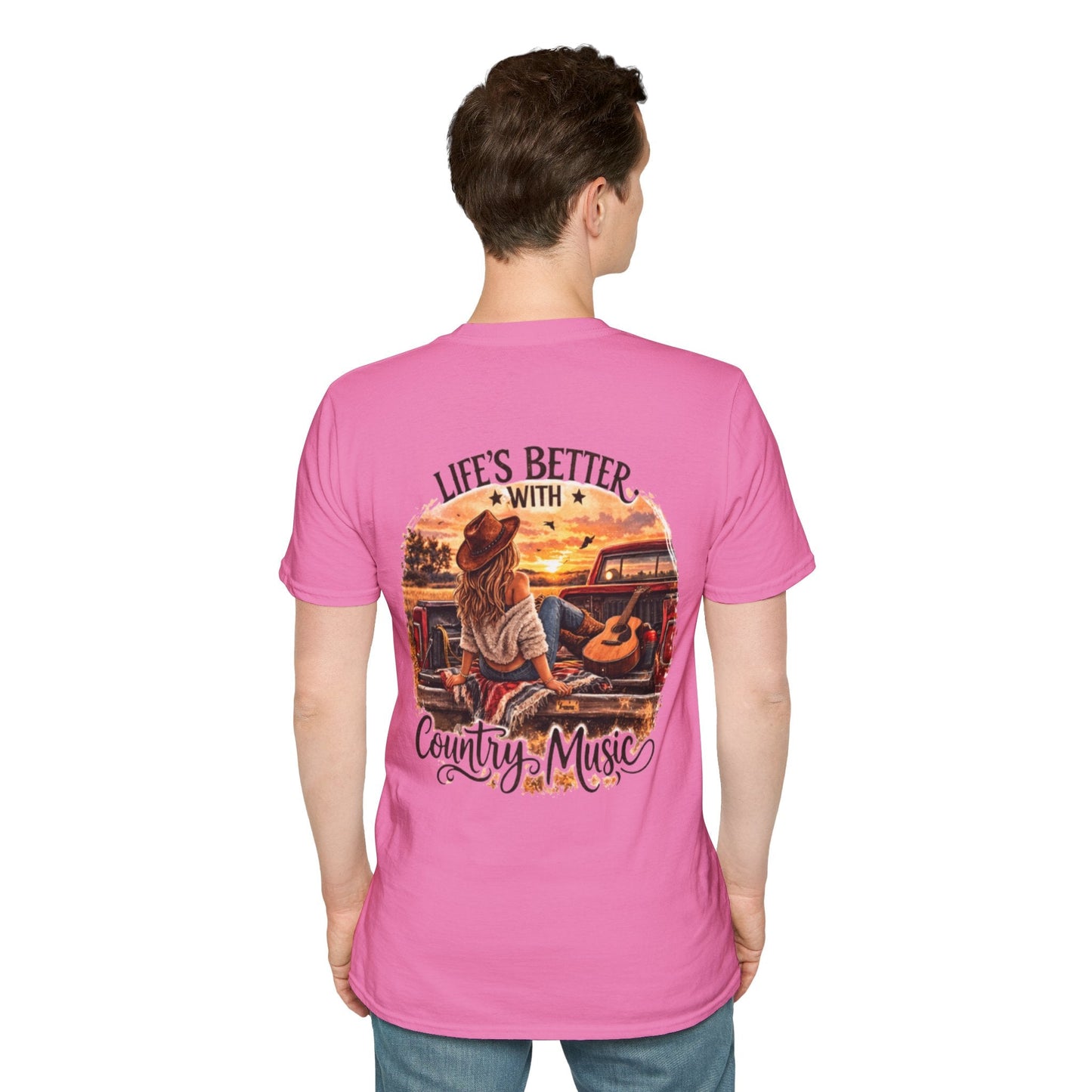 Country Music T-Shirt Life's Better With Country Music Sunset Guitar Tee - SJM Print Store