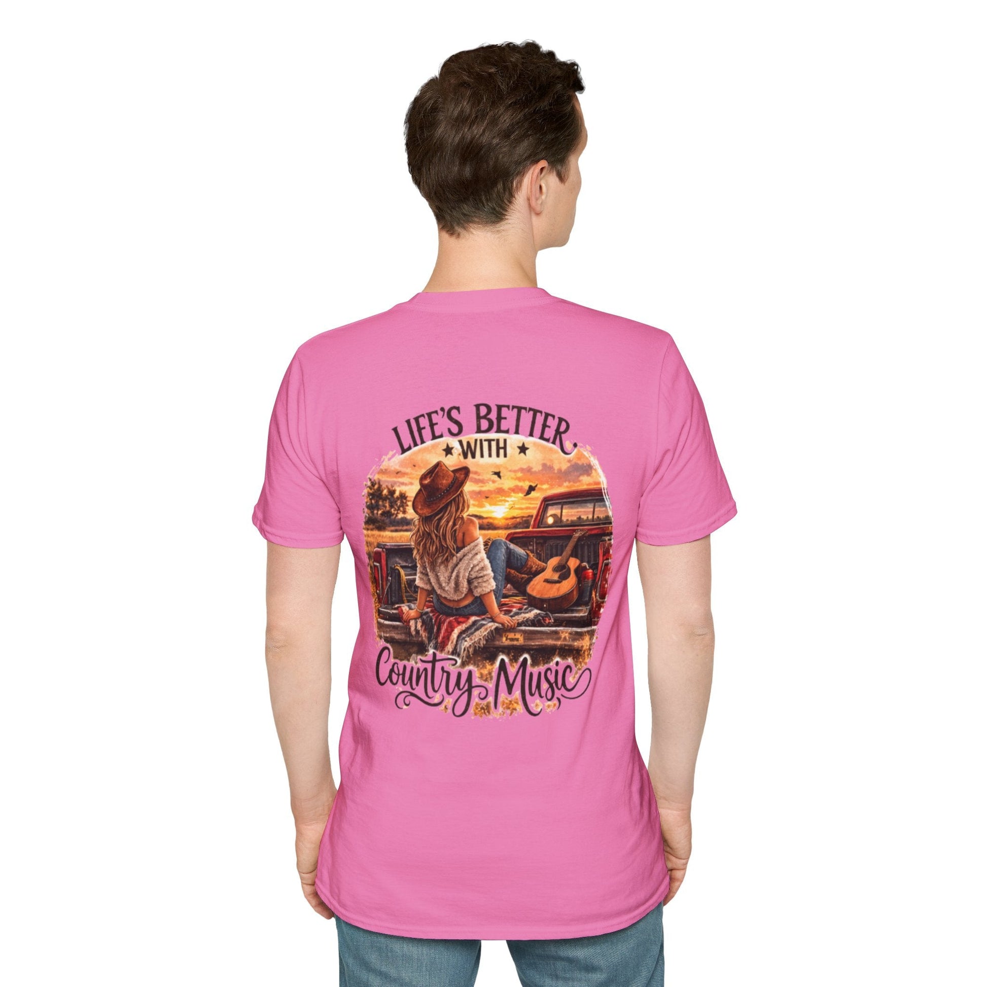 Country Music T-Shirt Life's Better With Country Music Sunset Guitar Tee - SJM Print Store