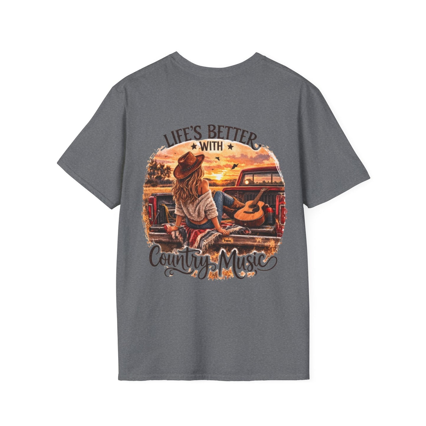 Country Music T-Shirt Life's Better With Country Music Sunset Guitar Tee - SJM Print Store