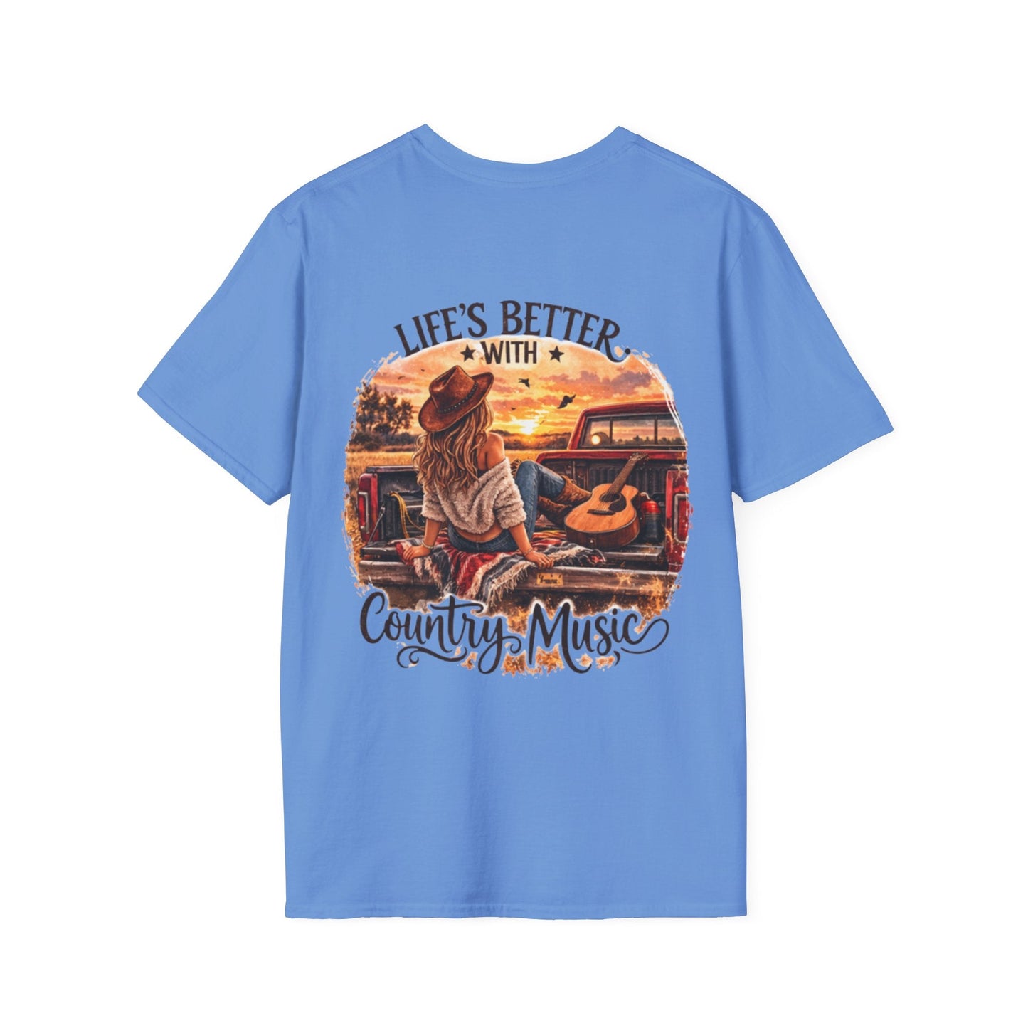 Country Music T-Shirt Life's Better With Country Music Sunset Guitar Tee - SJM Print Store