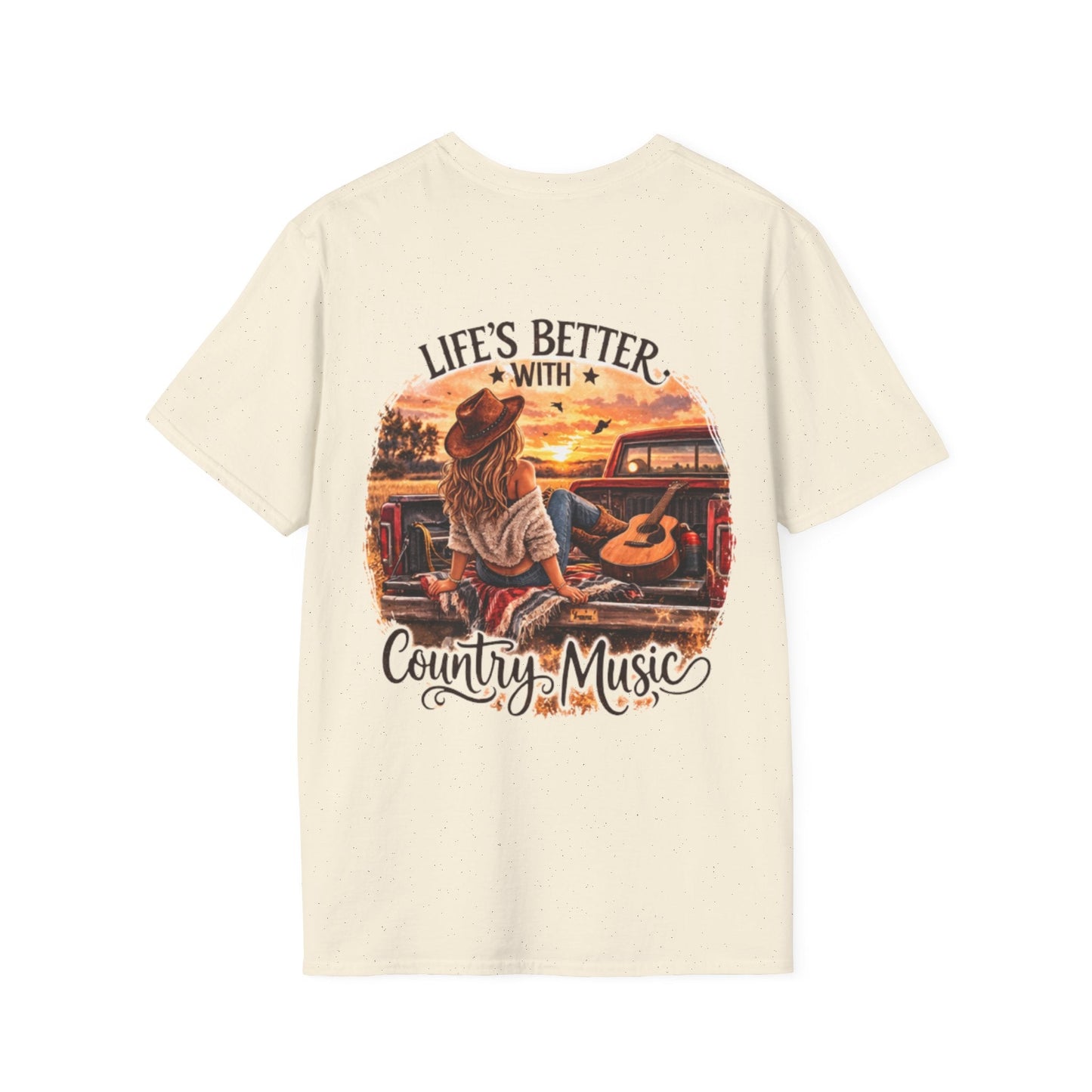 Country Music T-Shirt Life's Better With Country Music Sunset Guitar Tee - SJM Print Store