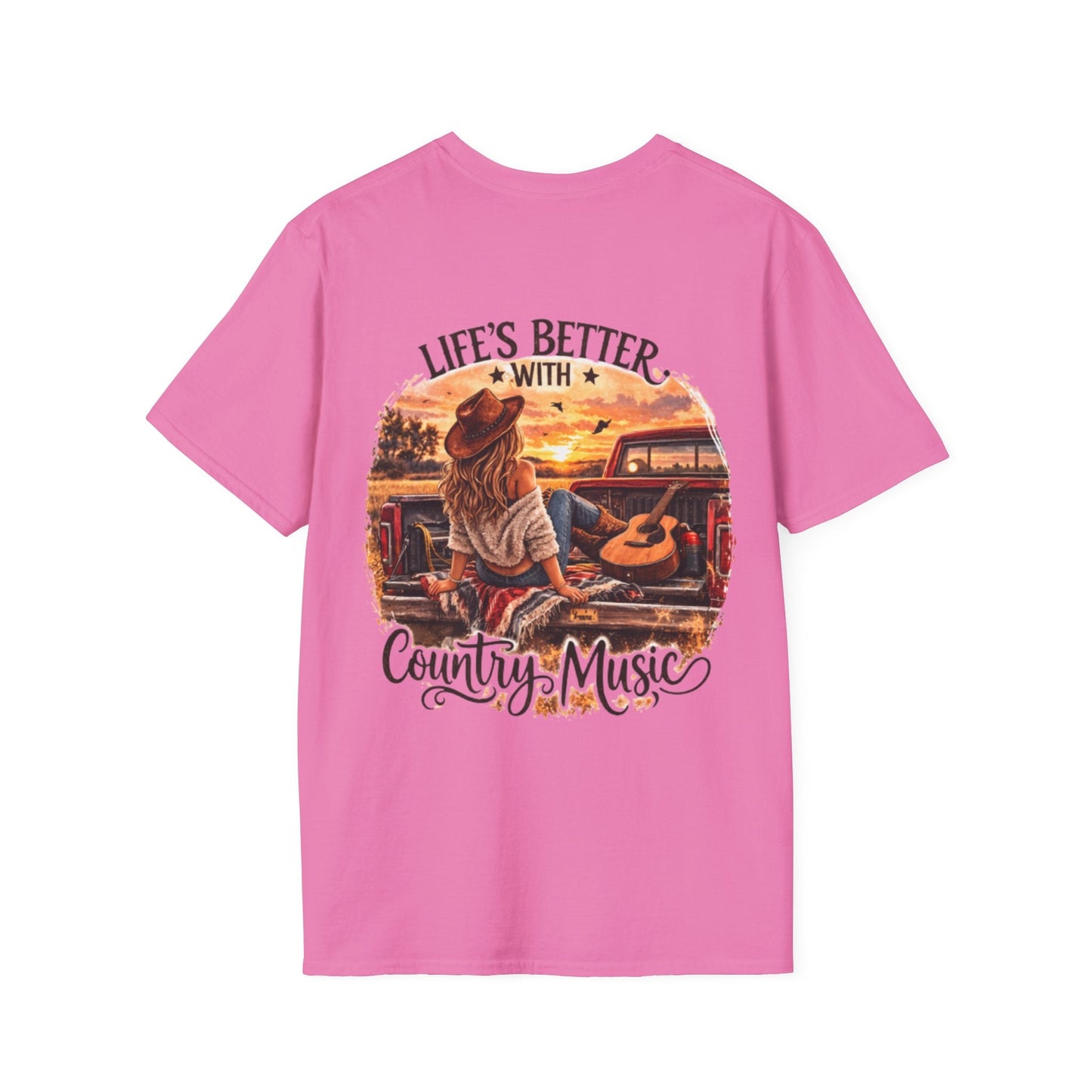 Country Music T-Shirt Life's Better With Country Music Sunset Guitar Tee - SJM Print Store