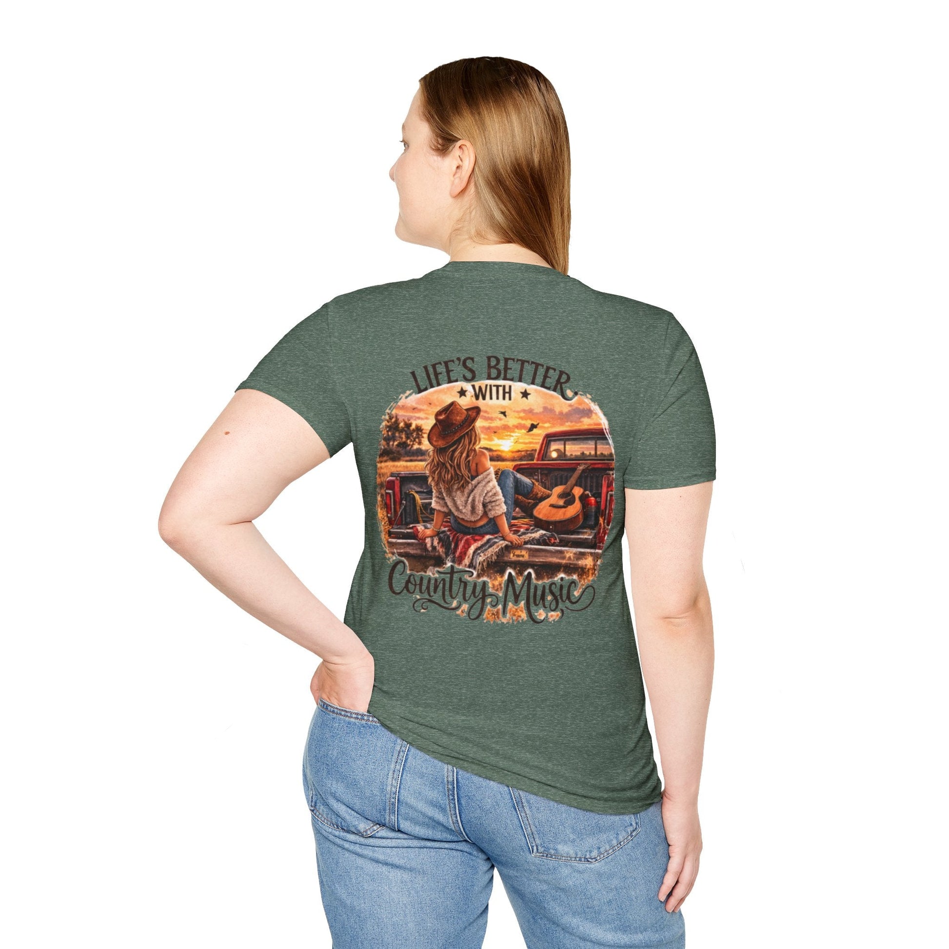 Country Music T-Shirt Life's Better With Country Music Sunset Guitar Tee - SJM Print Store