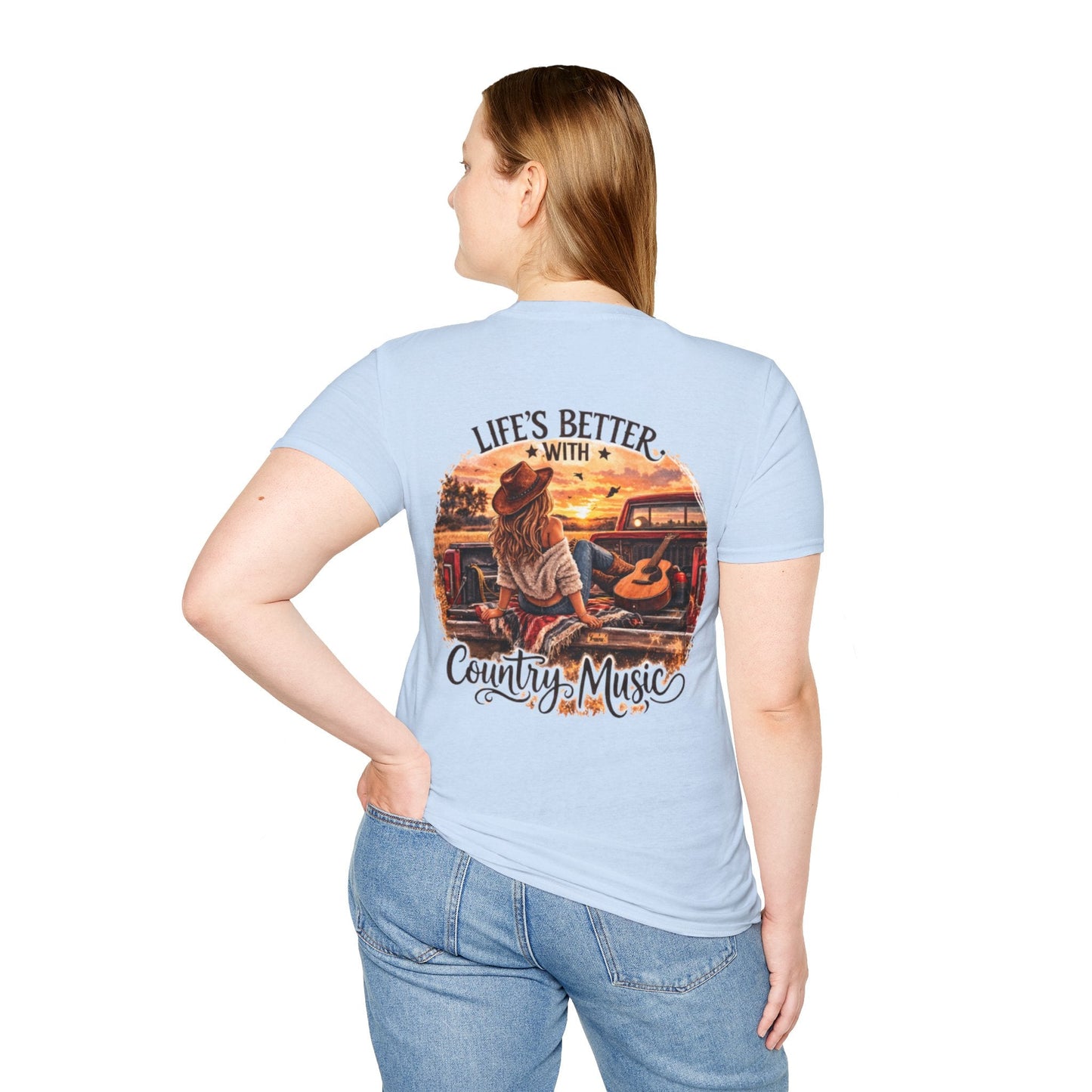 Country Music T-Shirt Life's Better With Country Music Sunset Guitar Tee - SJM Print Store