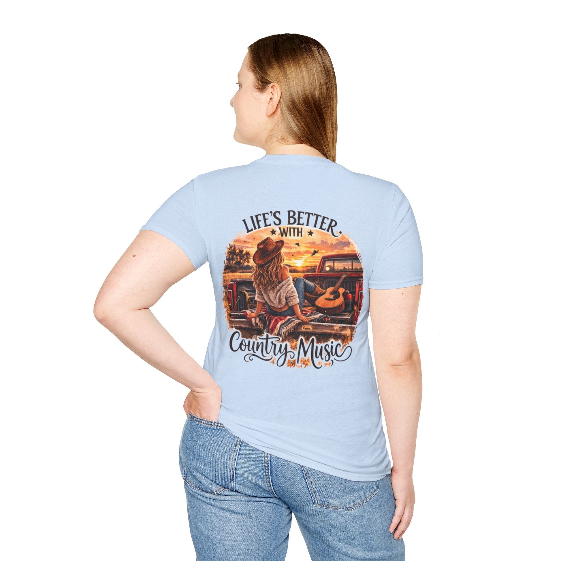 Country Music T-Shirt Life's Better With Country Music Sunset Guitar Tee - SJM Print Store