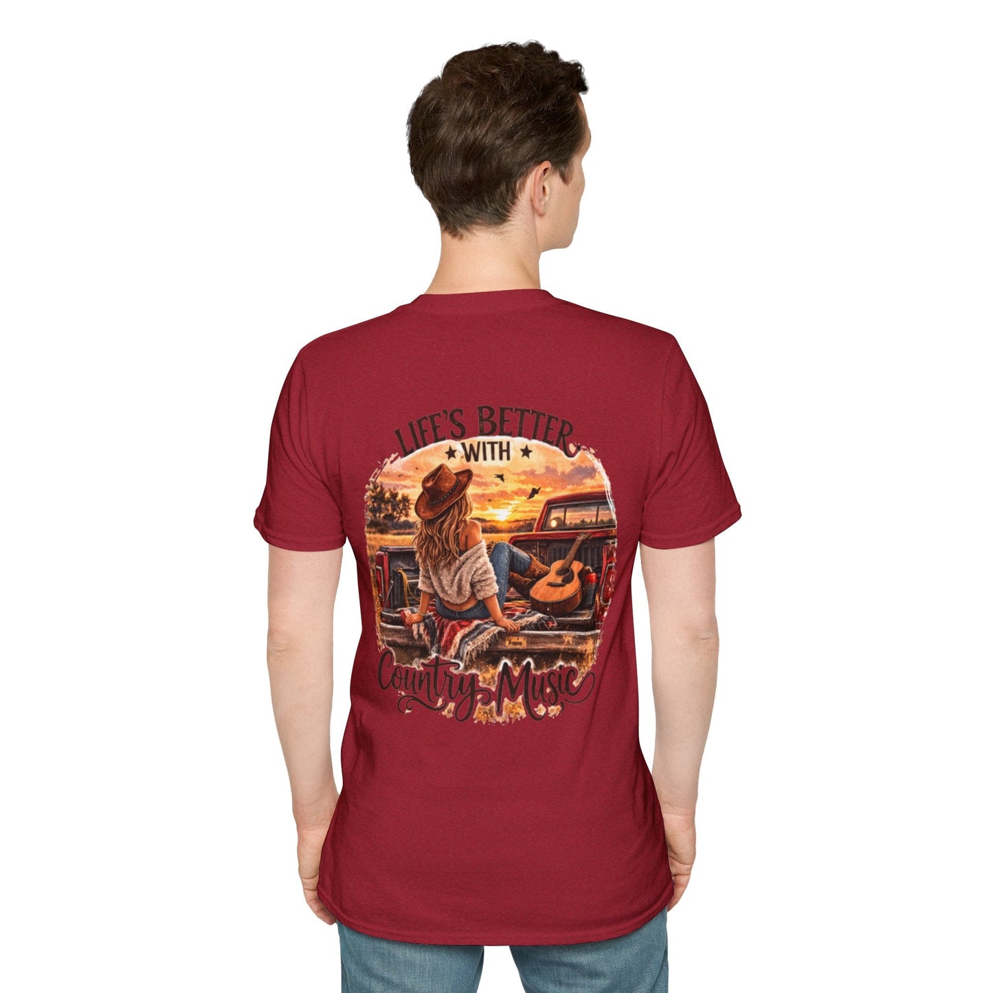Country Music T-Shirt Life's Better With Country Music Sunset Guitar Tee - SJM Print Store