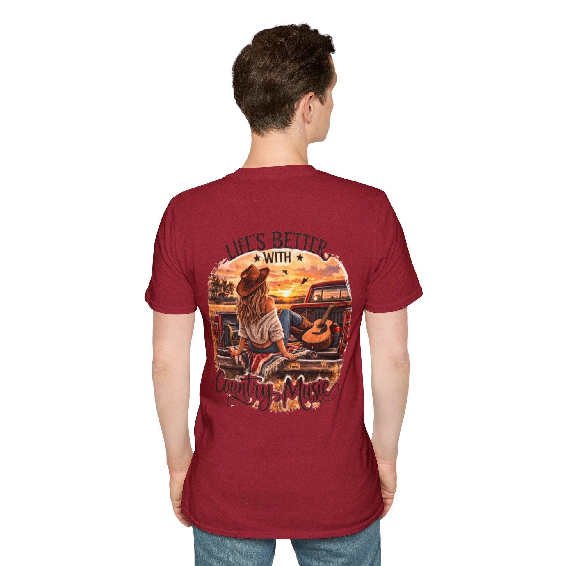 Country Music T-Shirt Life's Better With Country Music Sunset Guitar Tee - SJM Print Store