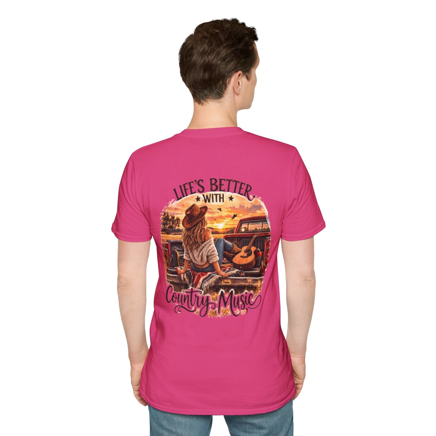 Country Music T-Shirt Life's Better With Country Music Sunset Guitar Tee - SJM Print Store