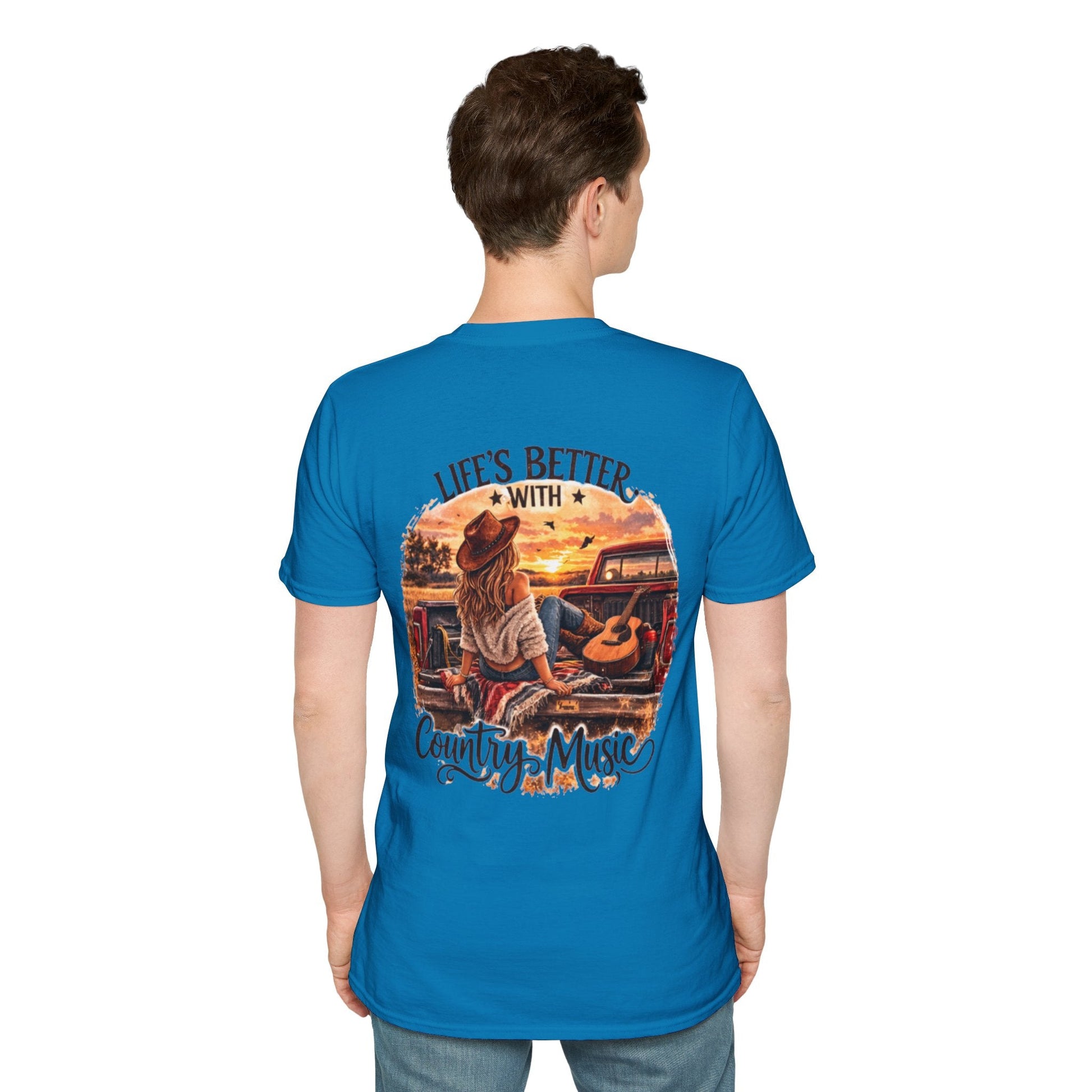 Country Music T-Shirt Life's Better With Country Music Sunset Guitar Tee - SJM Print Store