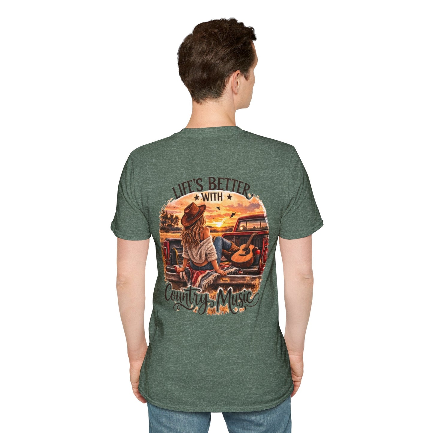 Country Music T-Shirt Life's Better With Country Music Sunset Guitar Tee - SJM Print Store