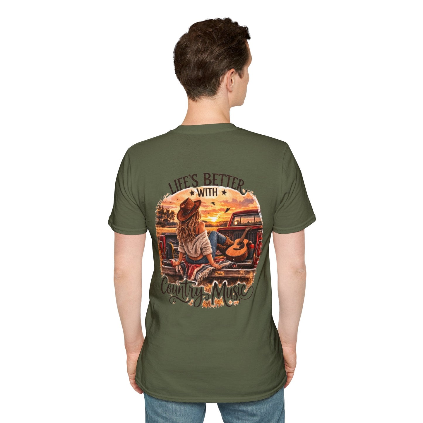 Country Music T-Shirt Life's Better With Country Music Sunset Guitar Tee - SJM Print Store