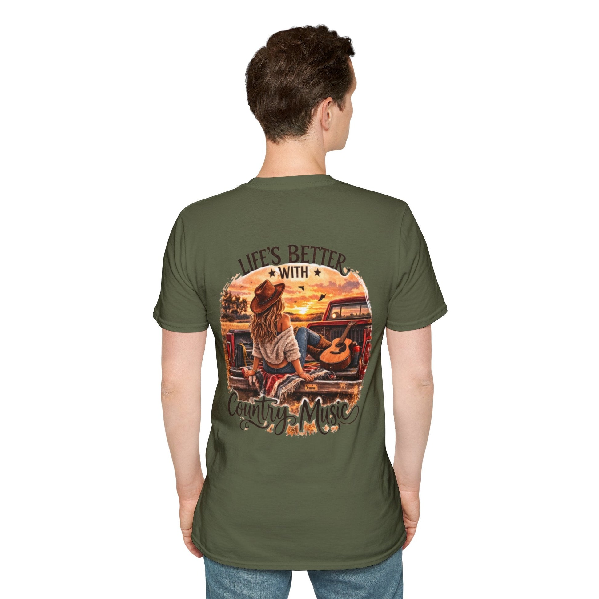 Country Music T-Shirt Life's Better With Country Music Sunset Guitar Tee - SJM Print Store
