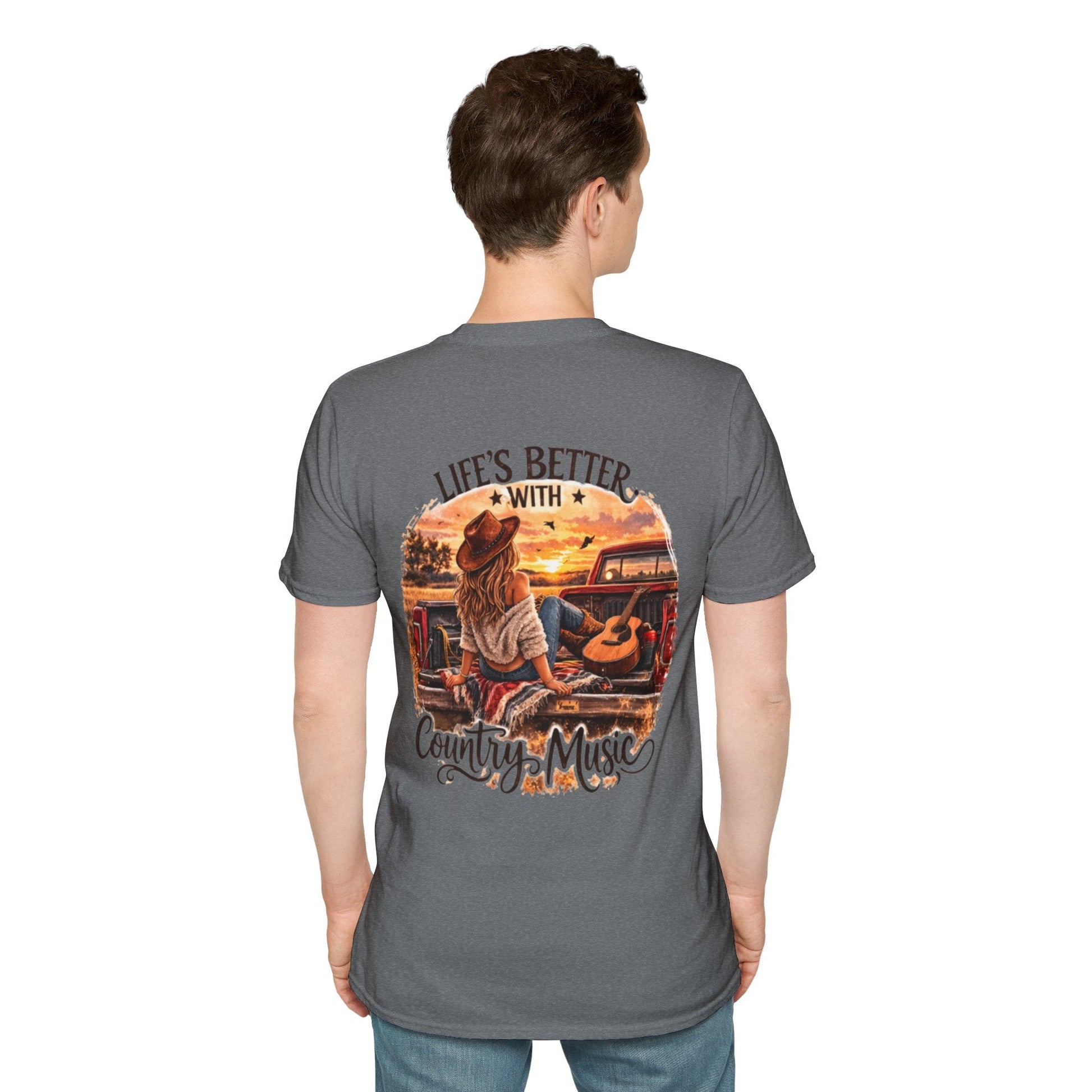 Country Music T-Shirt Life's Better With Country Music Sunset Guitar Tee - SJM Print Store