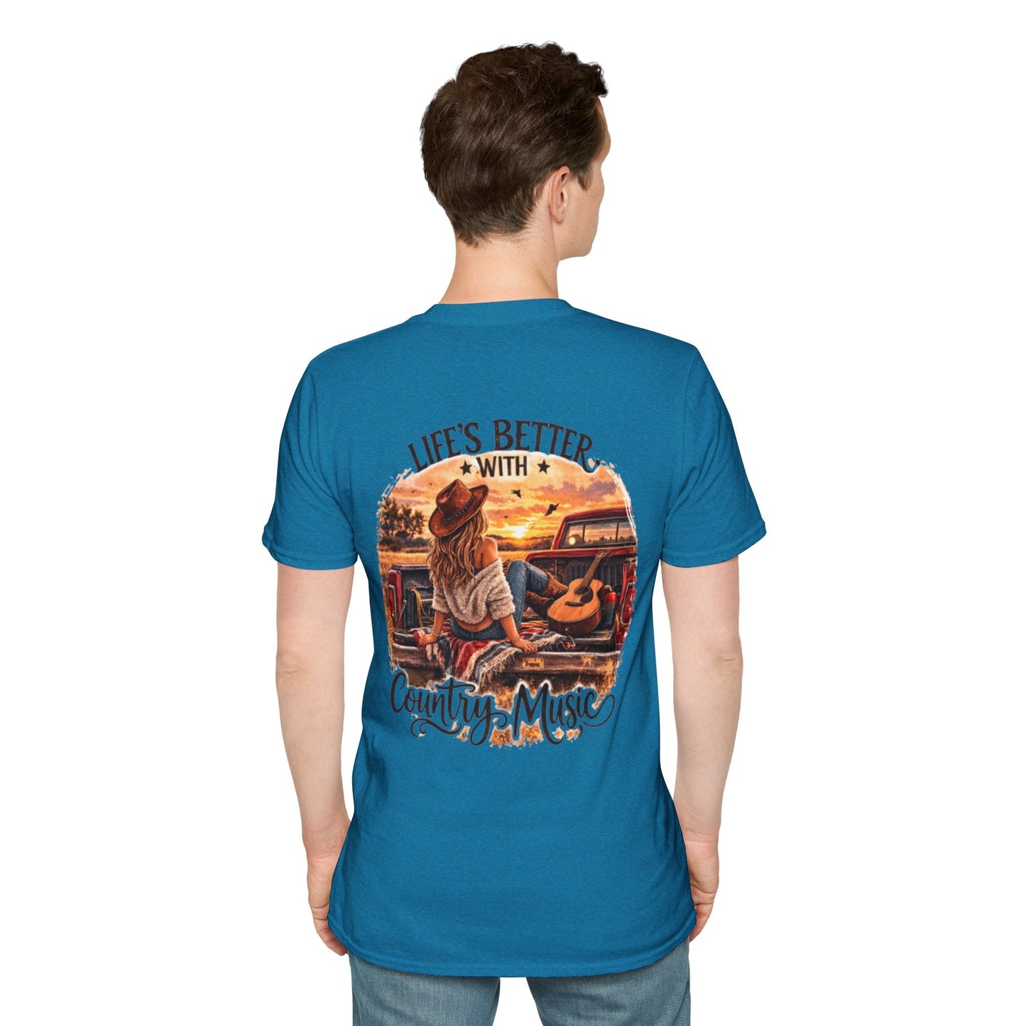 Country Music T-Shirt Life's Better With Country Music Sunset Guitar Tee - SJM Print Store