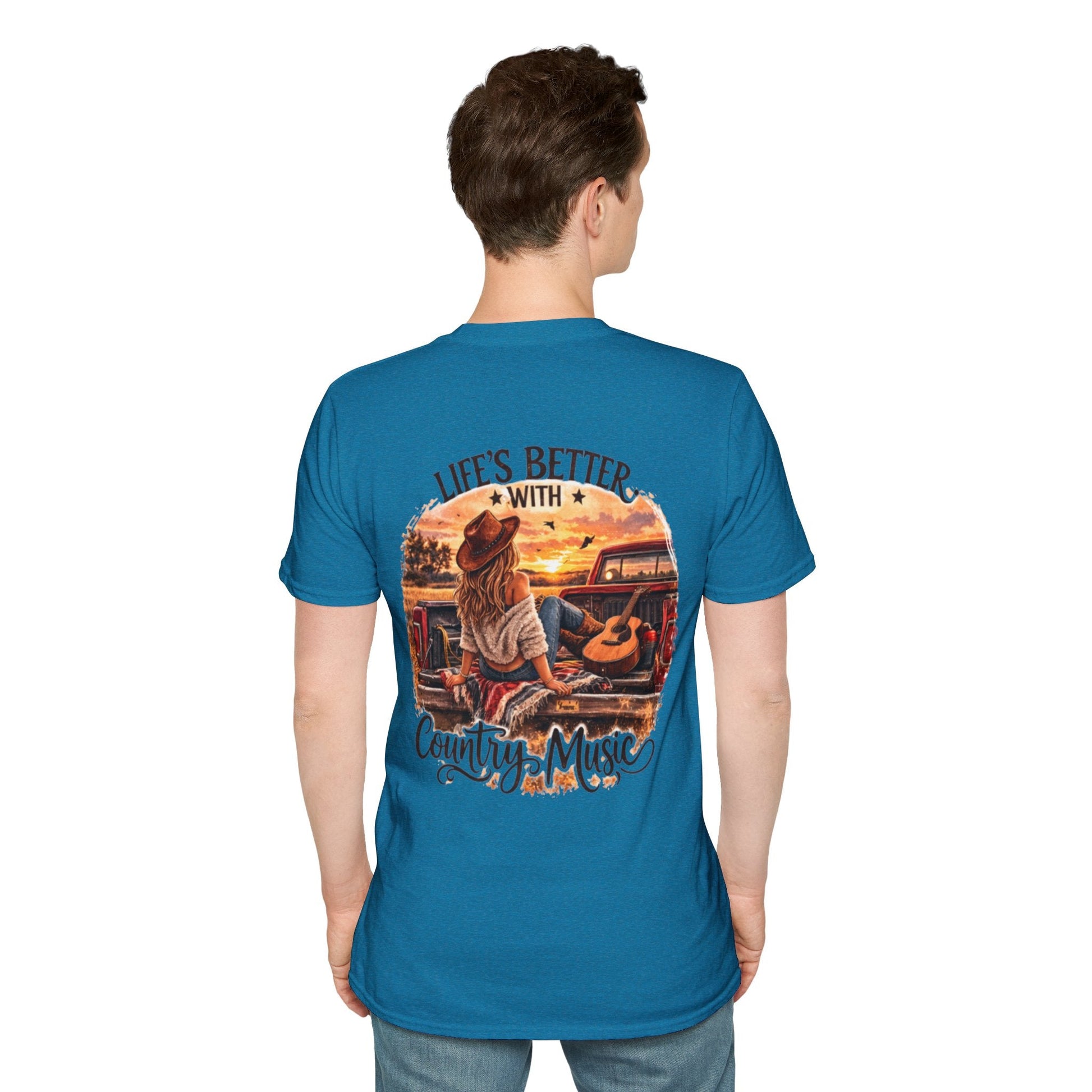 Country Music T-Shirt Life's Better With Country Music Sunset Guitar Tee - SJM Print Store