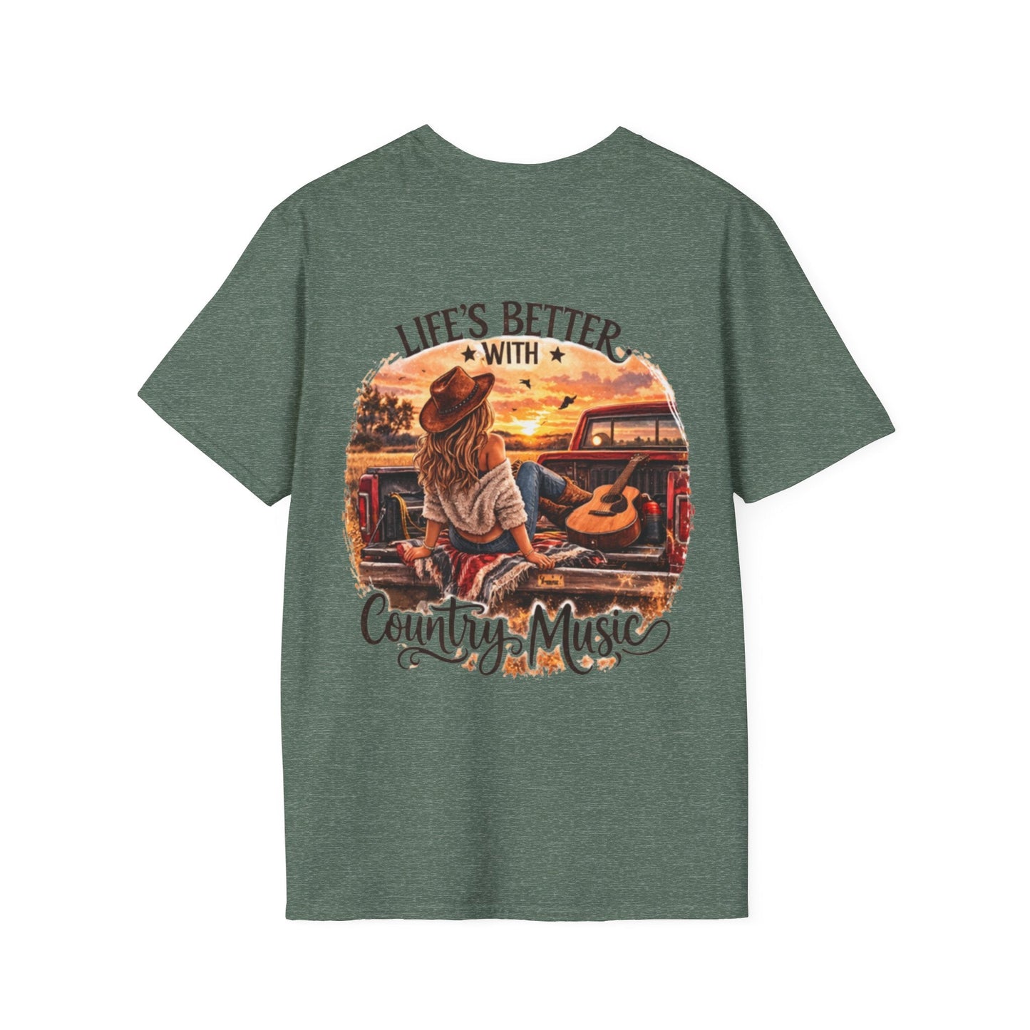 Country Music T-Shirt Life's Better With Country Music Sunset Guitar Tee - SJM Print Store