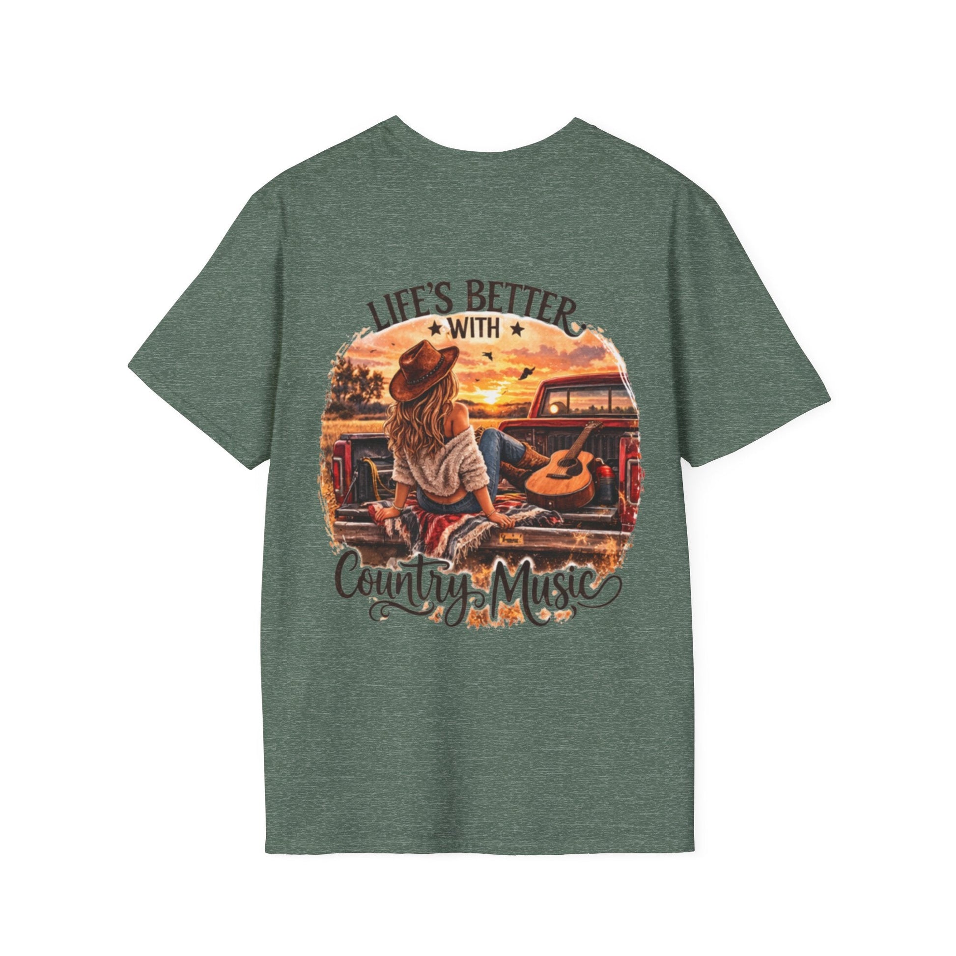 Country Music T-Shirt Life's Better With Country Music Sunset Guitar Tee - SJM Print Store