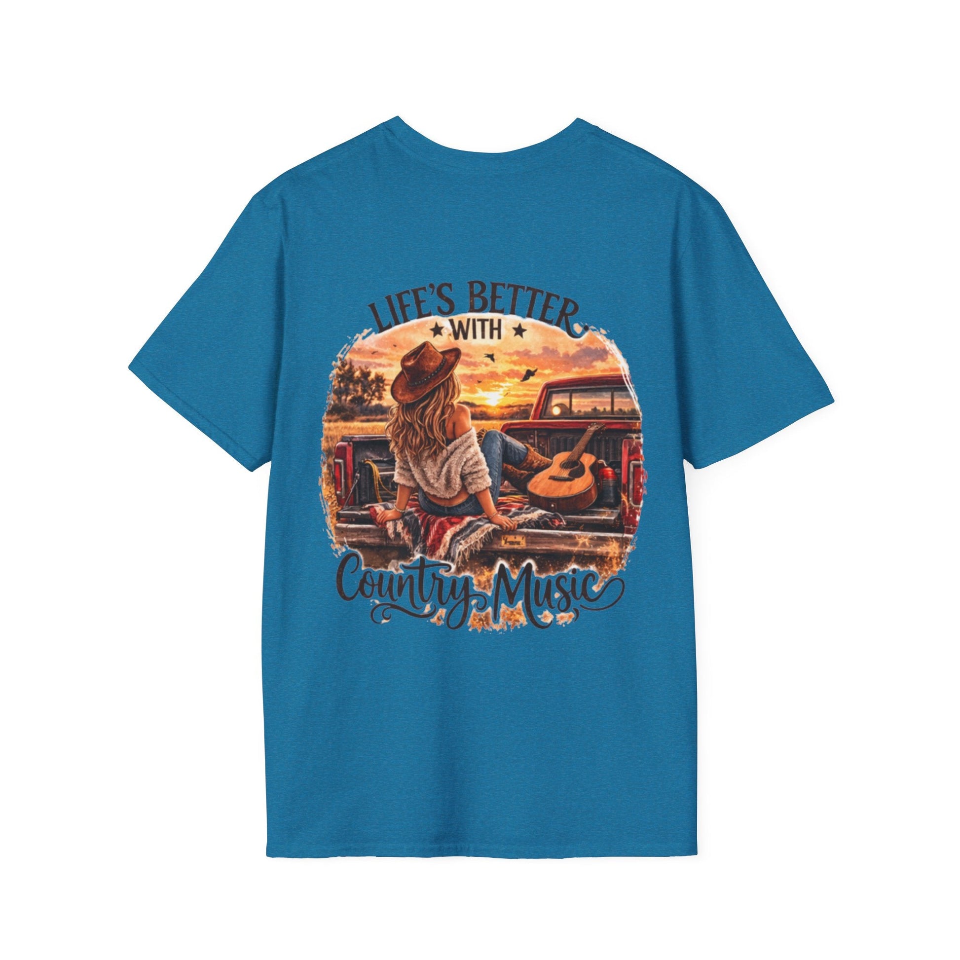 Country Music T-Shirt Life's Better With Country Music Sunset Guitar Tee - SJM Print Store
