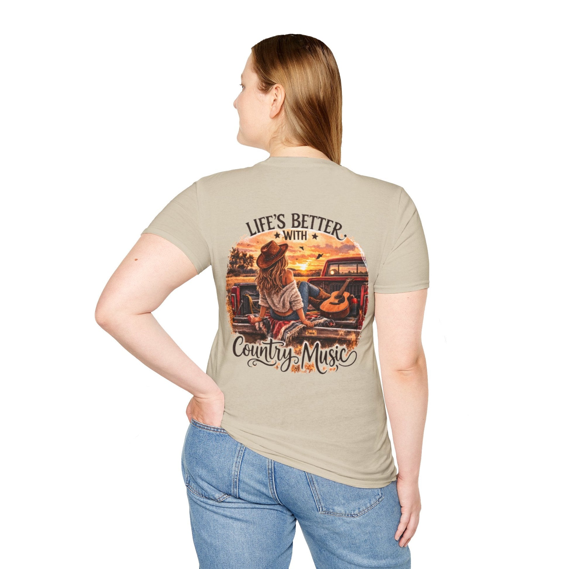 Country Music T-Shirt Life's Better With Country Music Sunset Guitar Tee - SJM Print Store