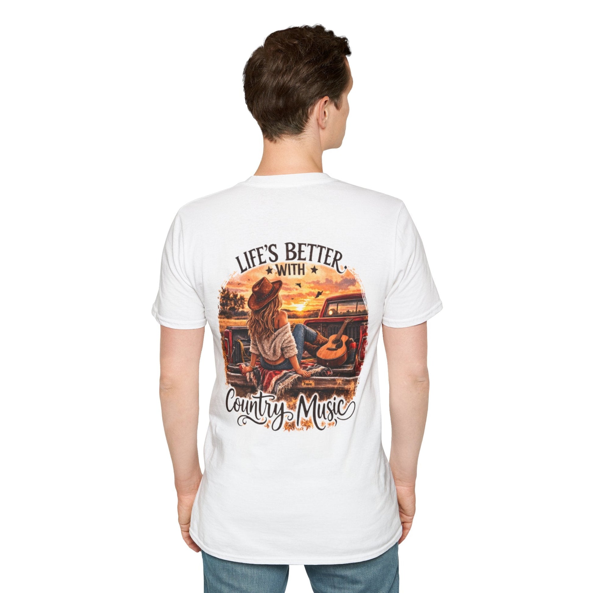 Country Music T-Shirt Life's Better With Country Music Sunset Guitar Tee - SJM Print Store