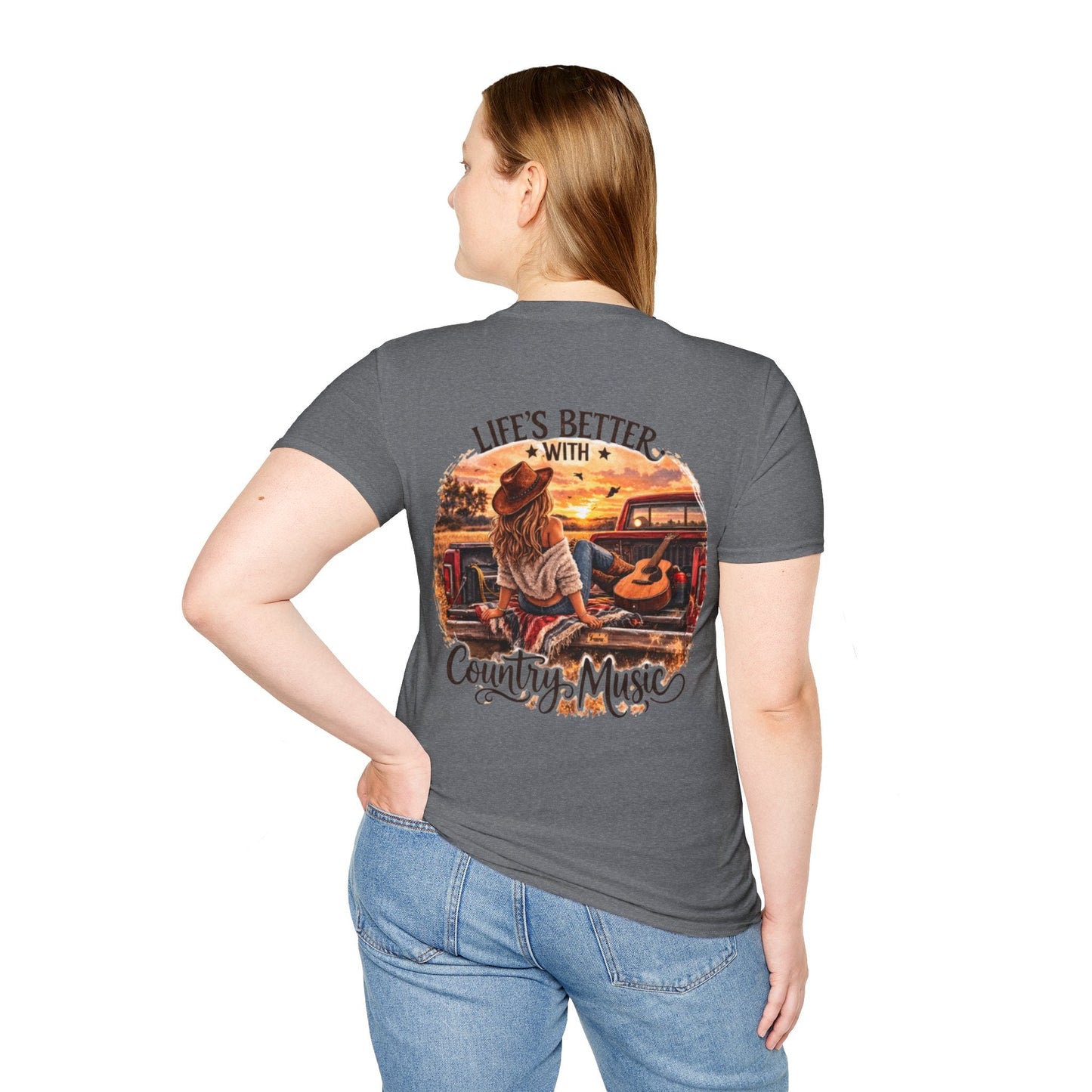 Country Music T-Shirt Life's Better With Country Music Sunset Guitar Tee - SJM Print Store