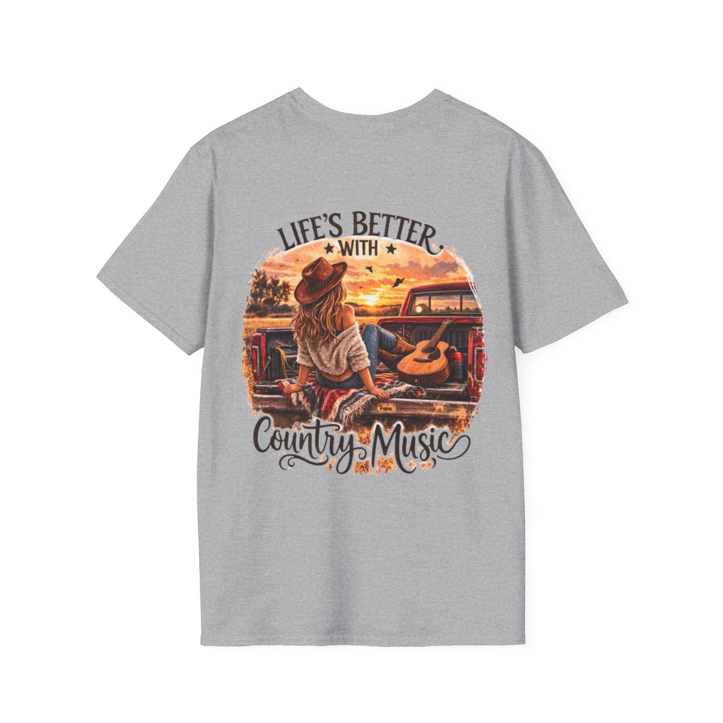 Country Music T-Shirt Life's Better With Country Music Sunset Guitar Tee - SJM Print Store