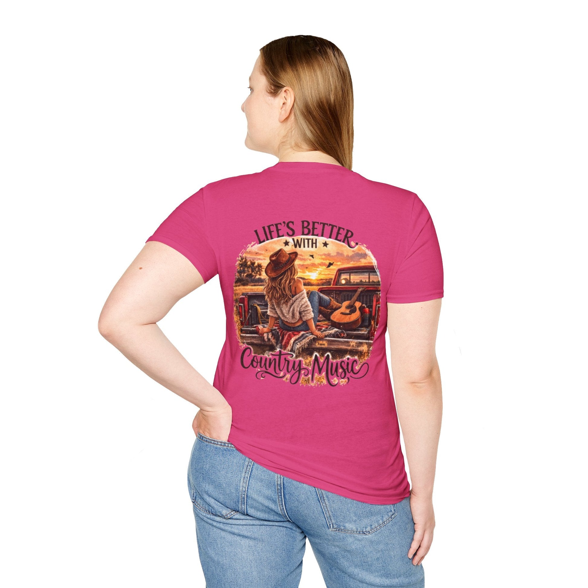Country Music T-Shirt Life's Better With Country Music Sunset Guitar Tee - SJM Print Store