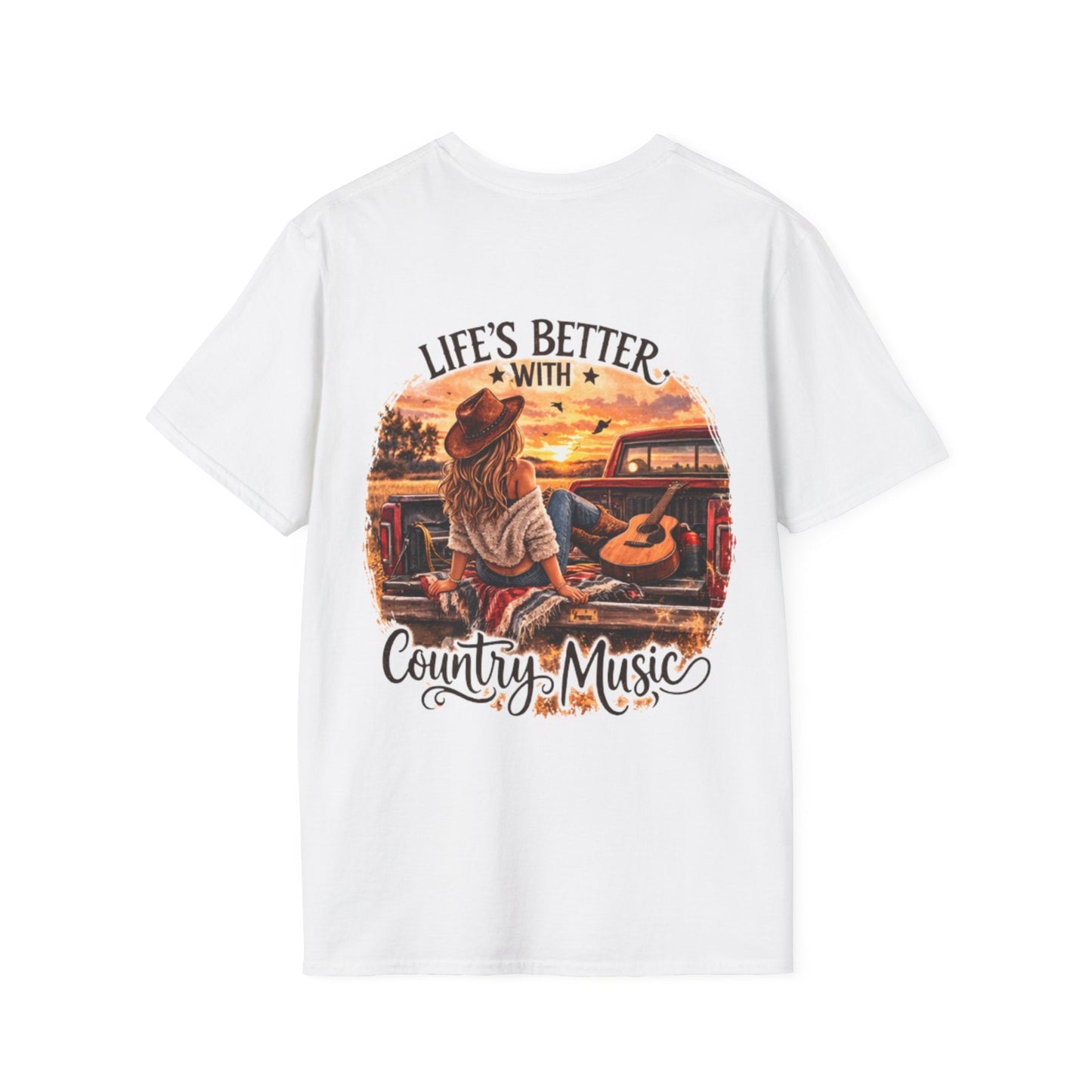Country Music T-Shirt Life's Better With Country Music Sunset Guitar Tee - SJM Print Store