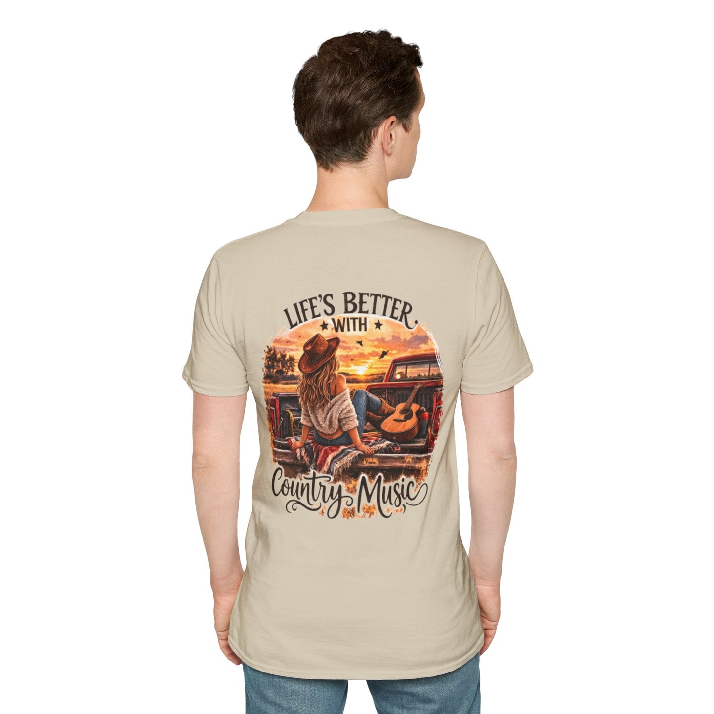 Country Music T-Shirt Life's Better With Country Music Sunset Guitar Tee - SJM Print Store
