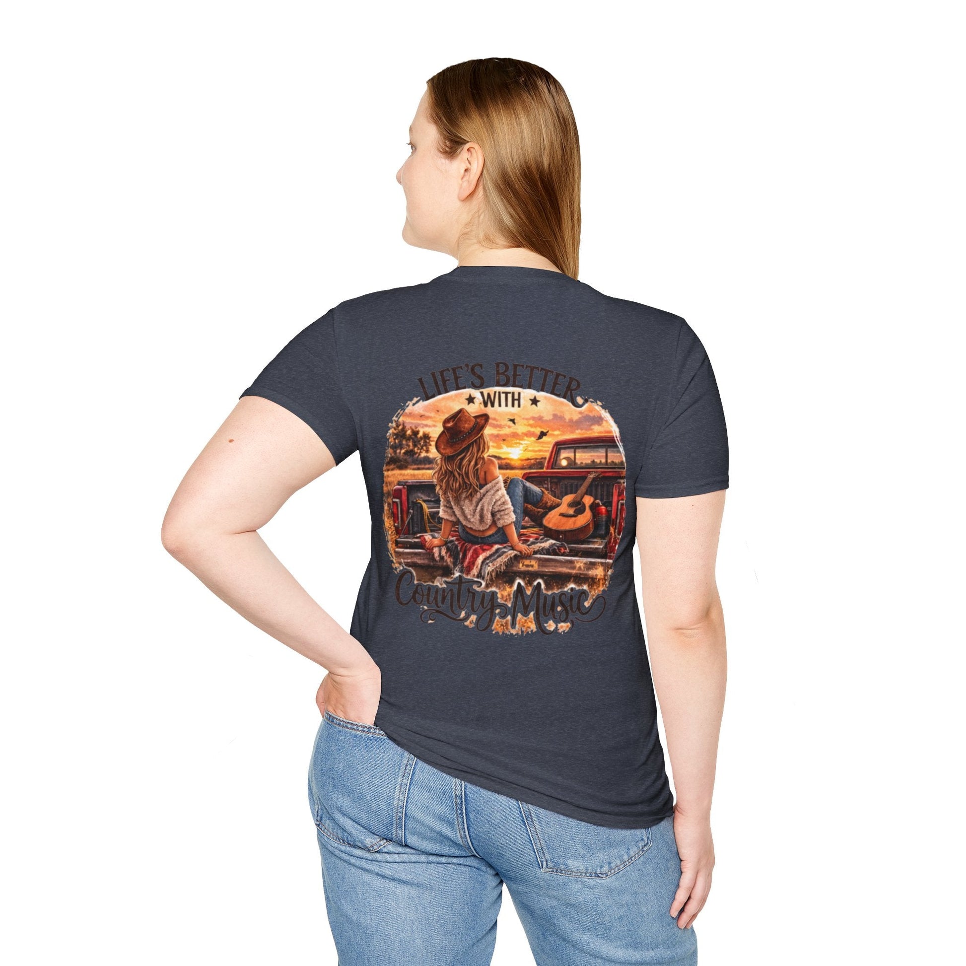 Country Music T-Shirt Life's Better With Country Music Sunset Guitar Tee - SJM Print Store