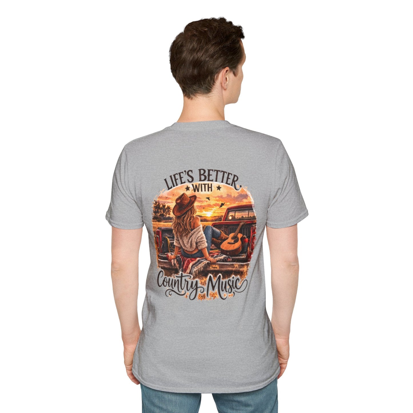 Country Music T-Shirt Life's Better With Country Music Sunset Guitar Tee - SJM Print Store