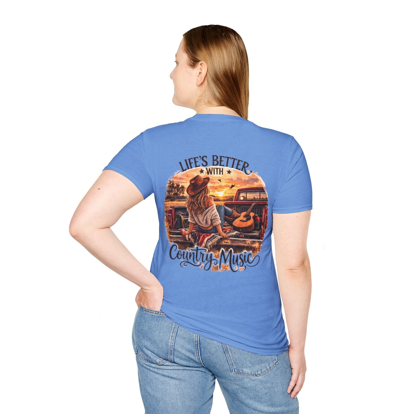 Country Music T-Shirt Life's Better With Country Music Sunset Guitar Tee - SJM Print Store